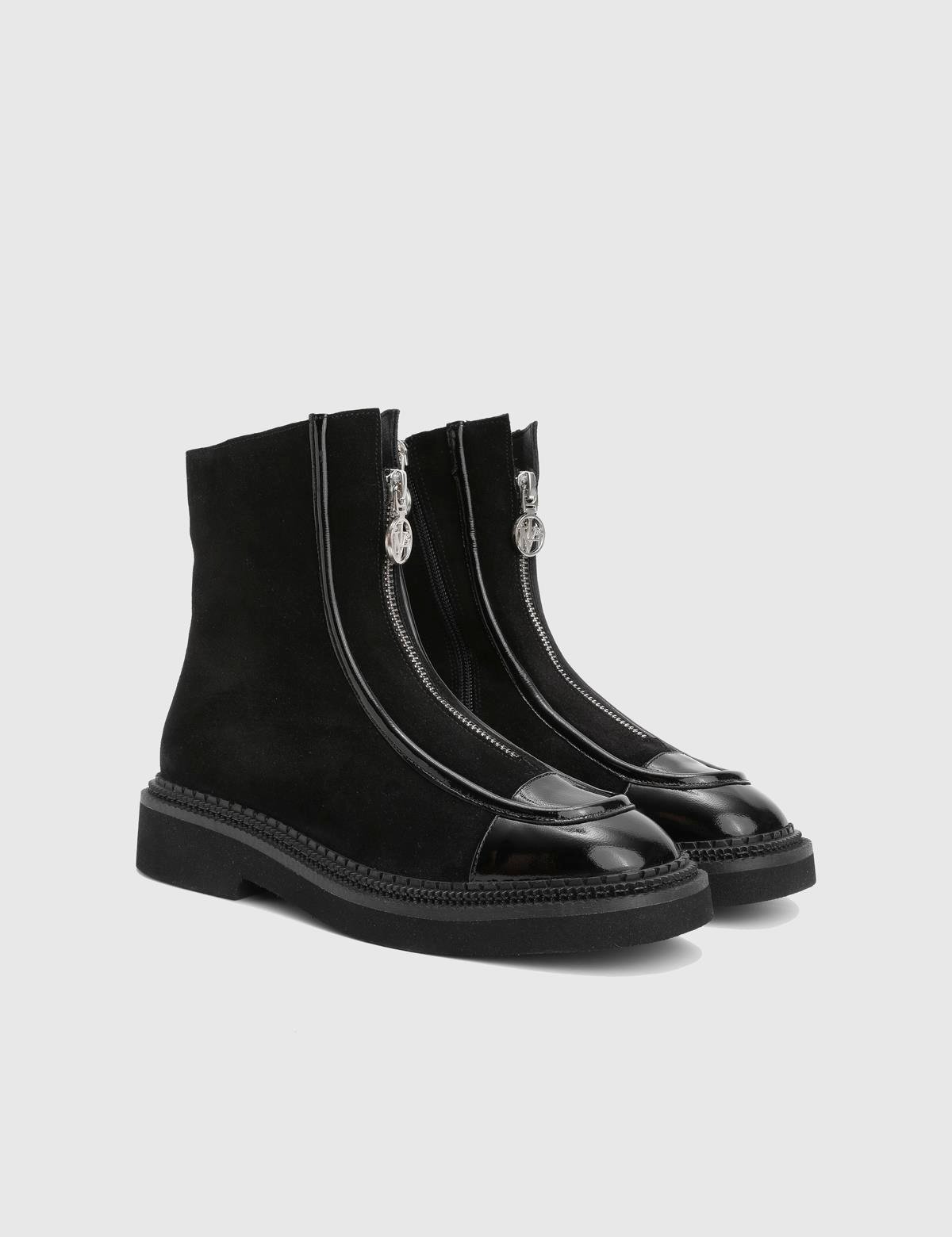 Brisie Black Patent Leather Suede Women's Boot