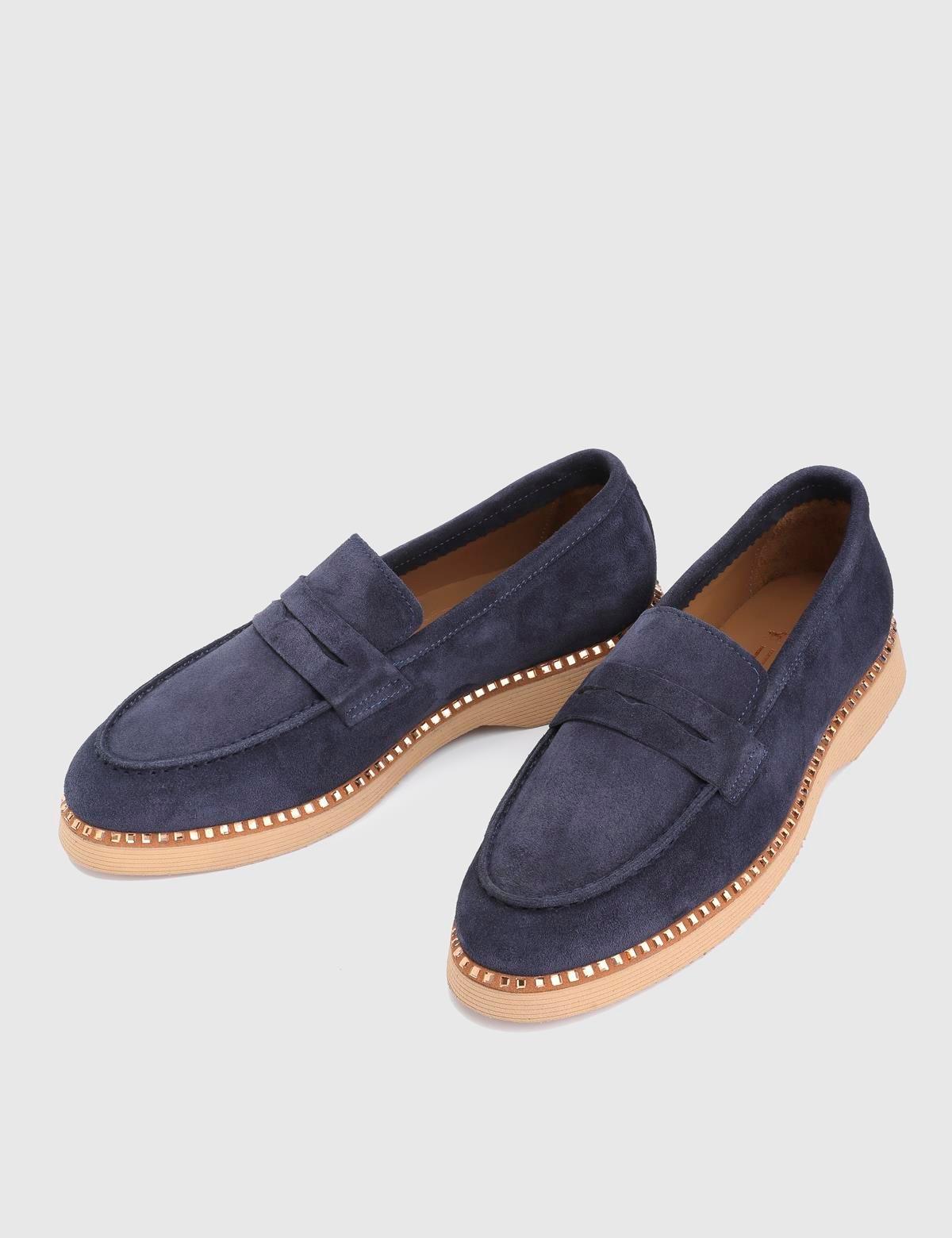 Buckle Navy Blue Suede Leather Women's Loafer