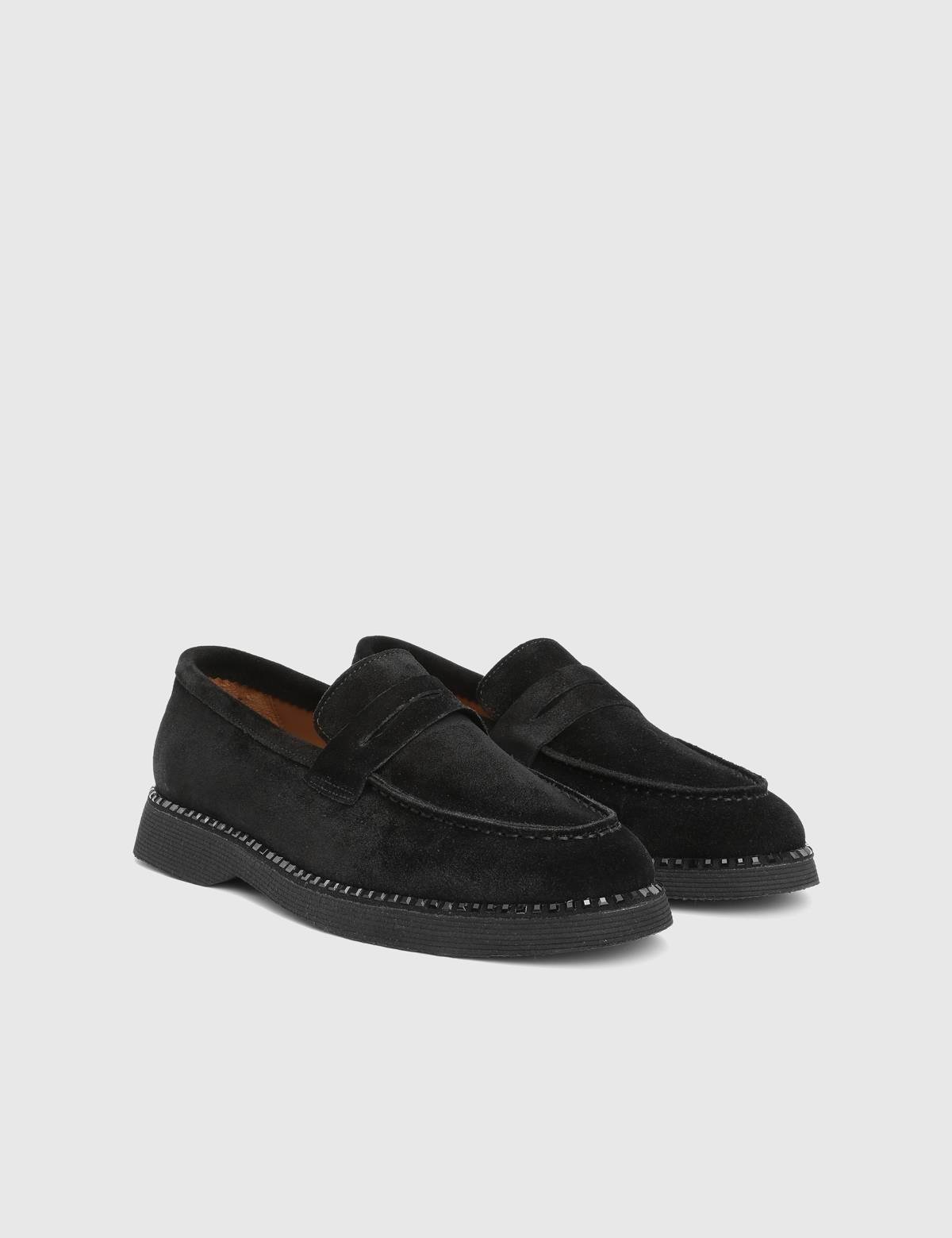 Buckle Black Suede Leather Women's Loafer