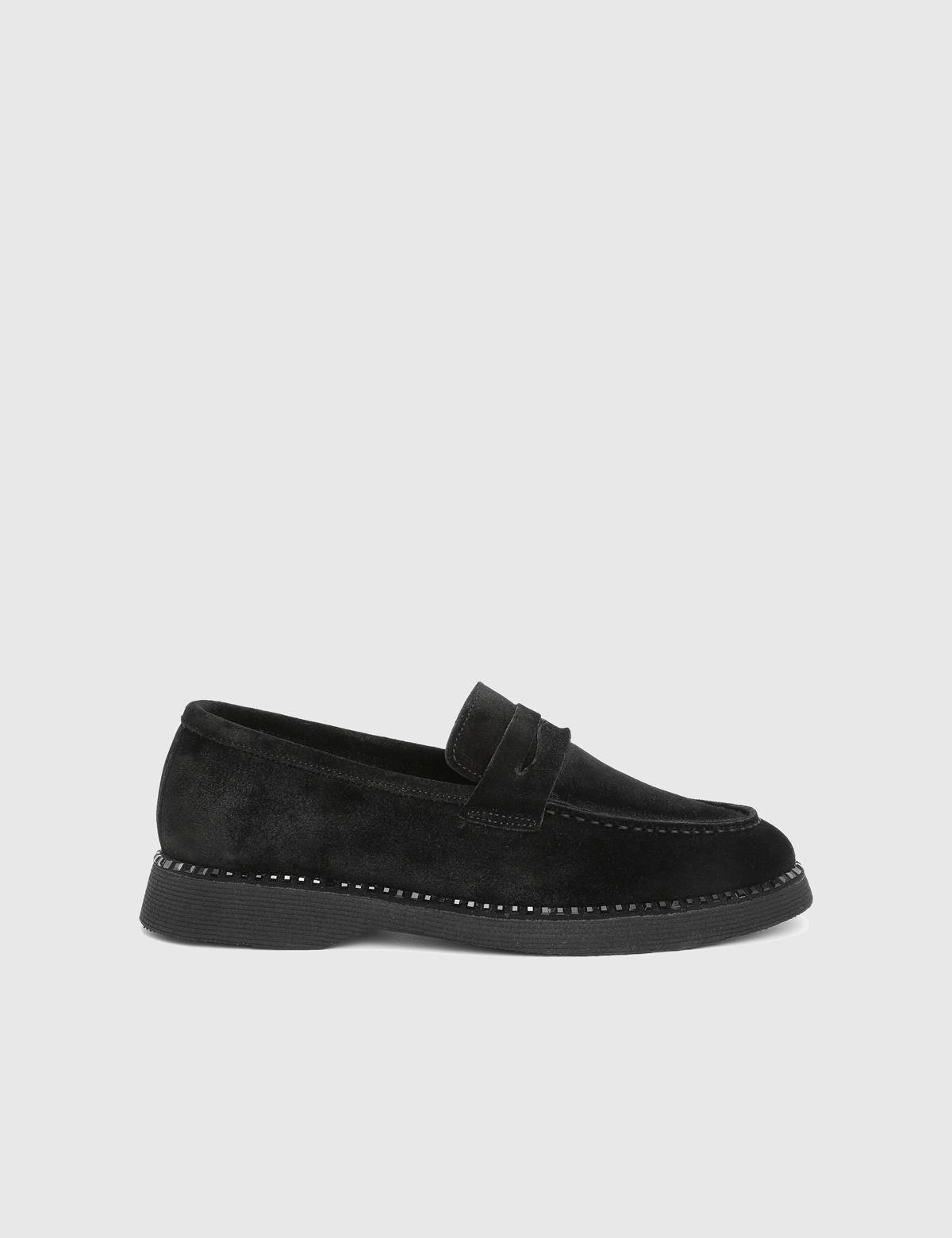 Buckle Black Suede Leather Women's Loafer