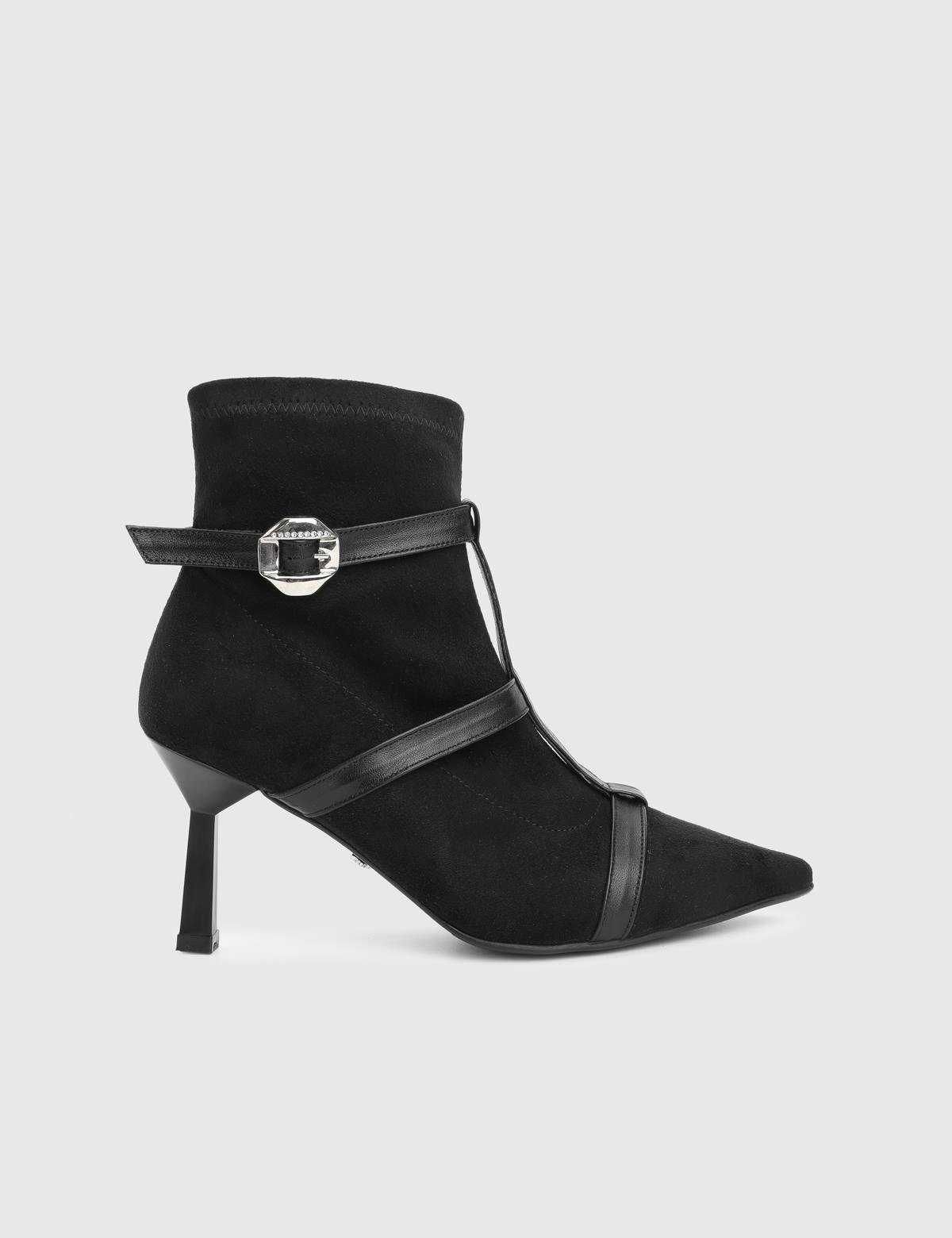 Buynaka Black Suede Leather Women's Heeled Boot