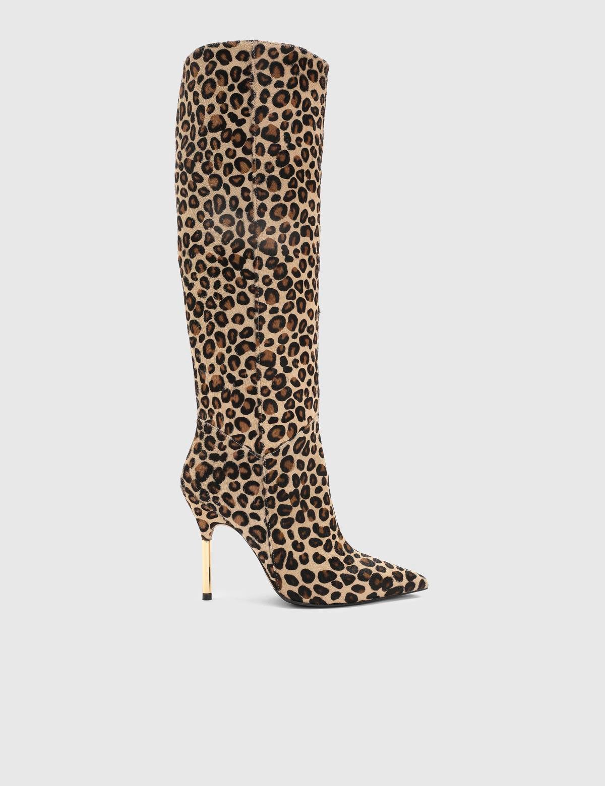 Carlile Leopard Foal Fur Leather Women's Heeled High Boot