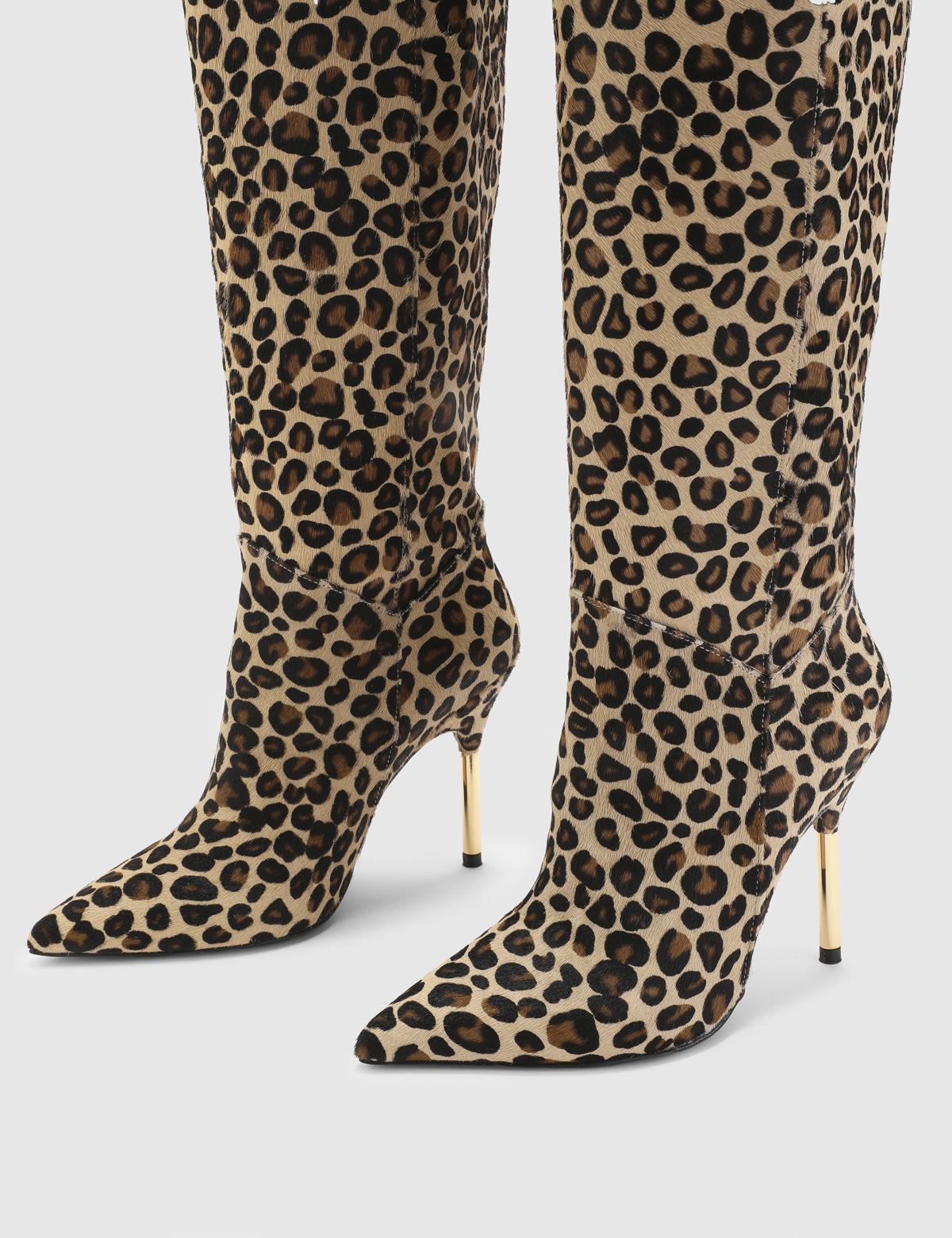 Carlile Leopard Foal Fur Leather Women's Heeled High Boot