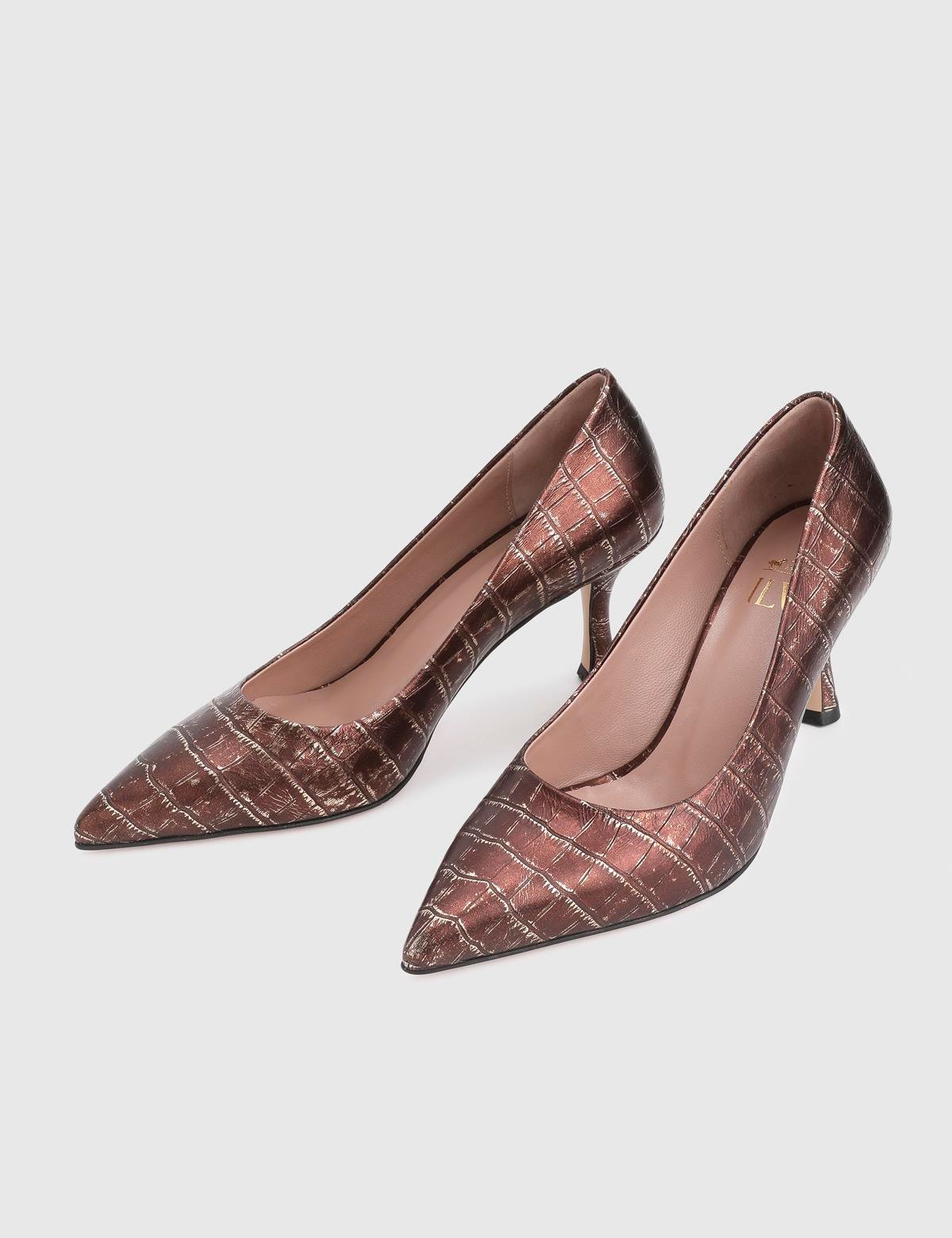 Clamra Brown Leather Crocodile Women's Pump