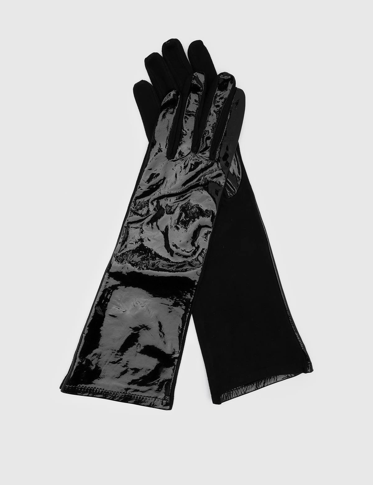 Compton Black Patent Leather-Black Suede Women's Leather Gloves