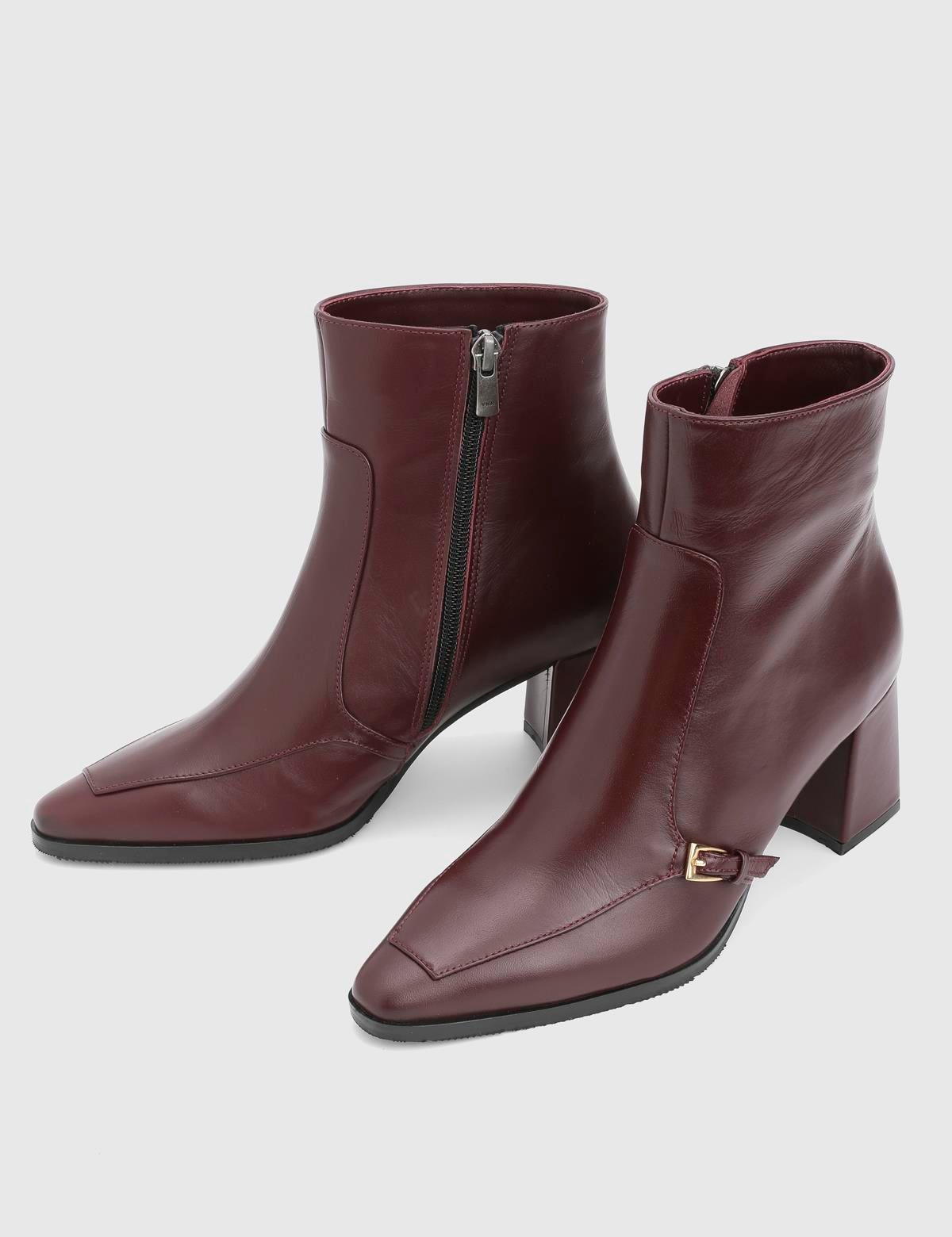 Daen Burgundy Leather Women's Heeled Boot