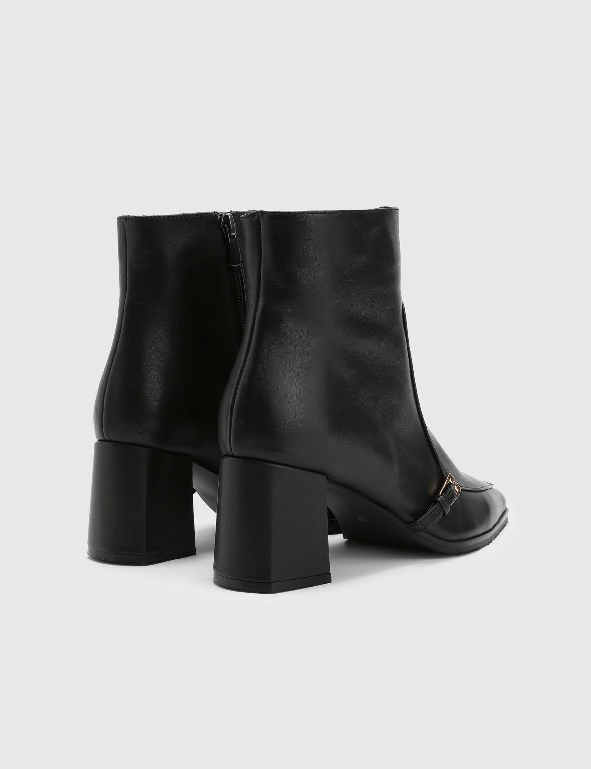 Daen Black Leather Women's Heeled Boot