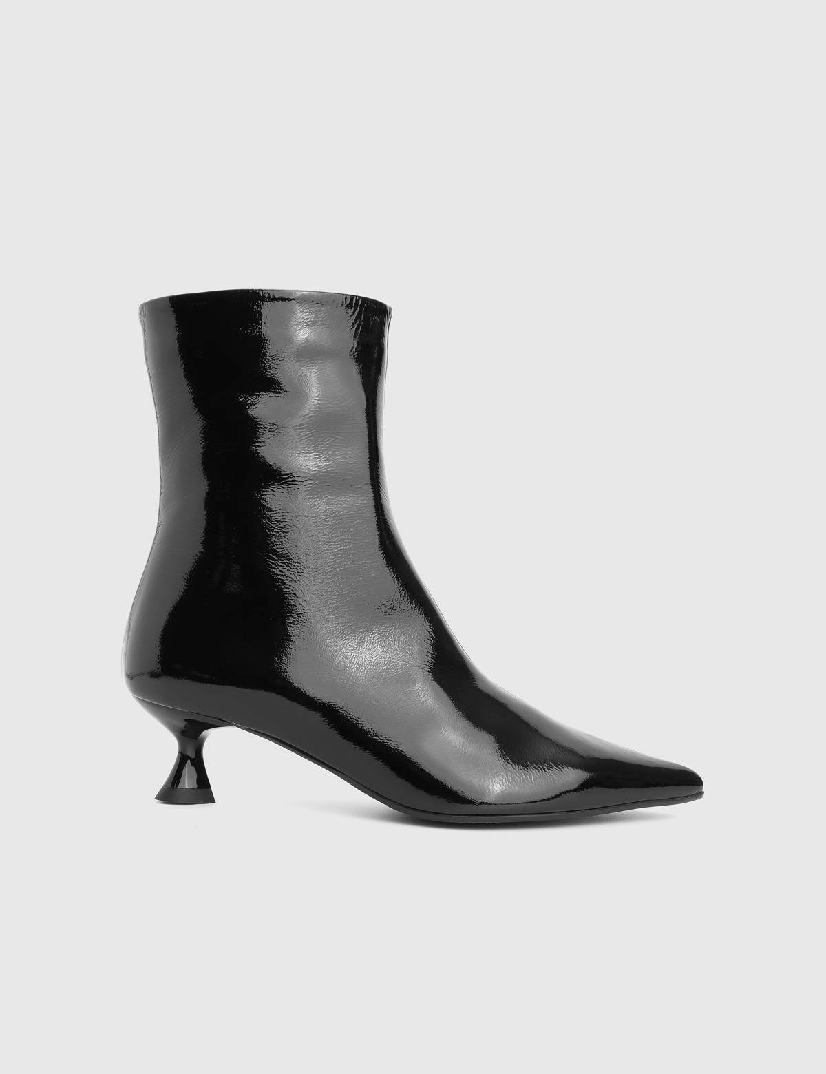 Damian Black Wrinkled Patent Leather Women's Heeled Boot