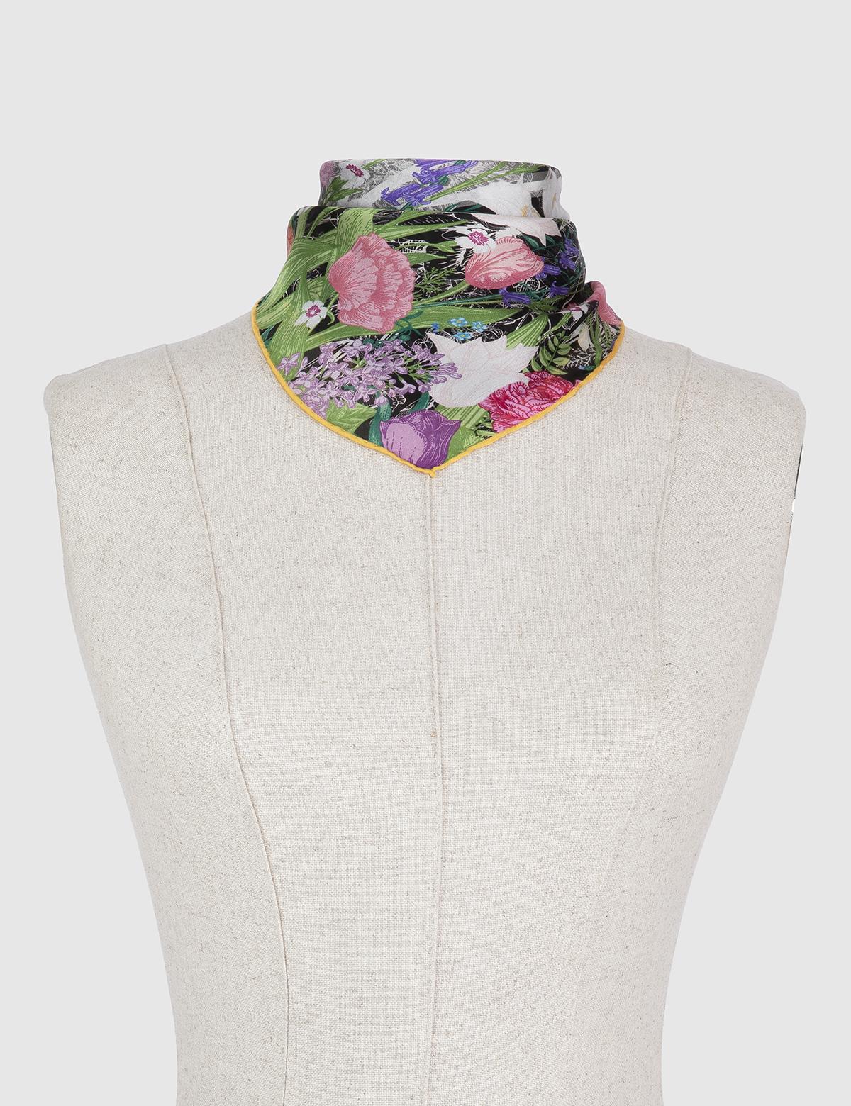 Darsena Black-White-Multicolor Silk Chiffon Women's Bandana