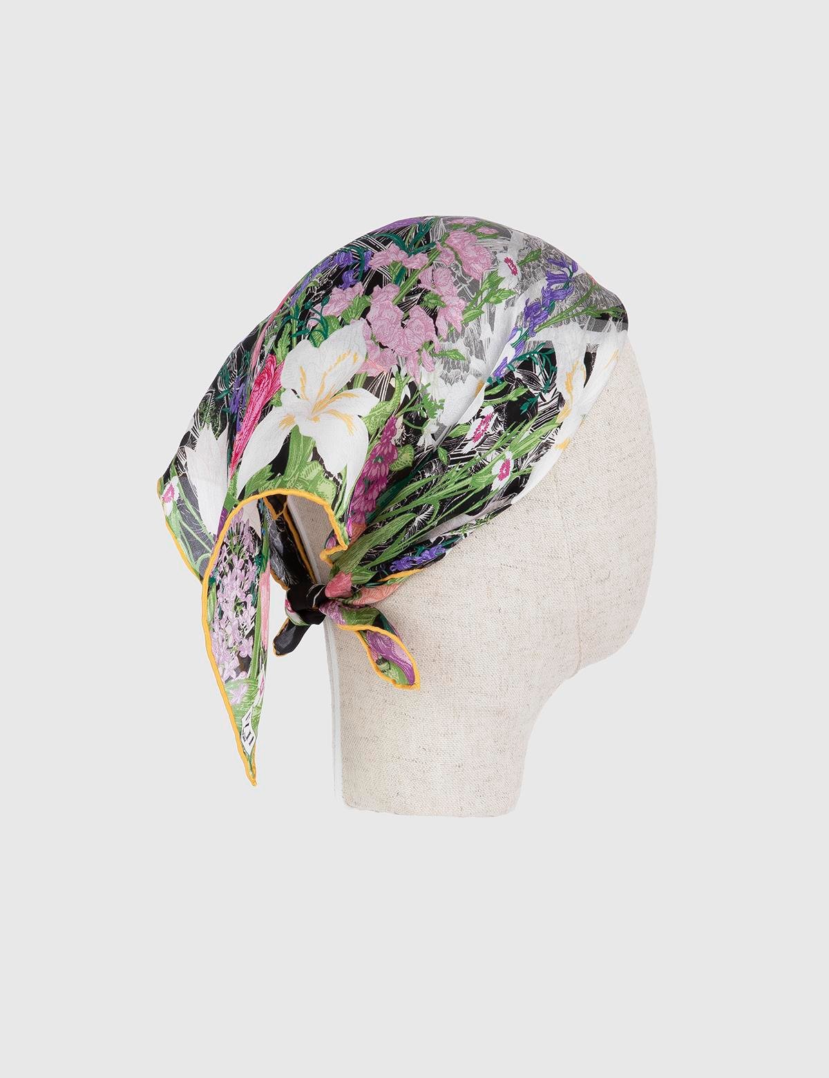 Darsena Black-White-Multicolor Silk Chiffon Women's Bandana