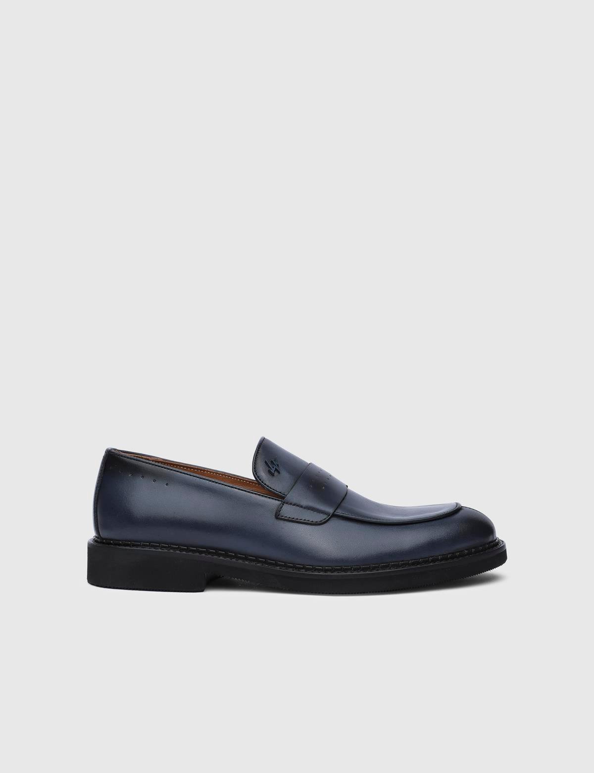 Dawlish Navy Blue Leather Men's Loafer