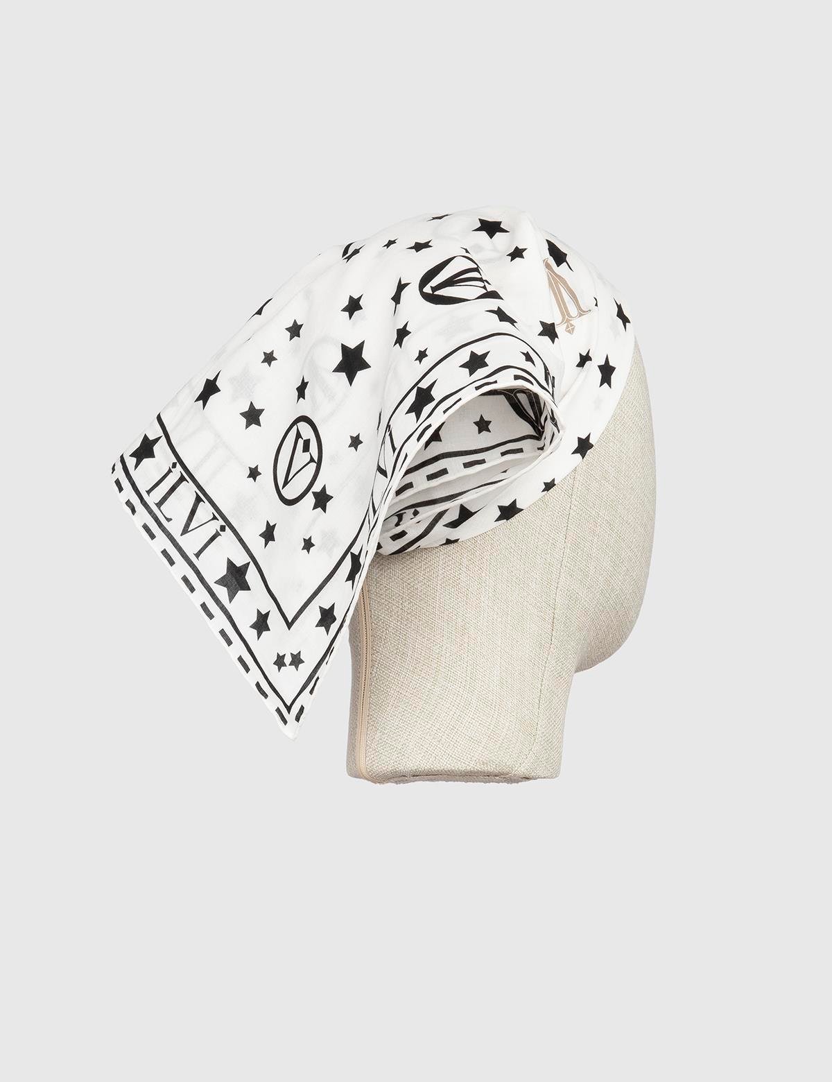 Delemont White-Black Cotton Women's Bandana