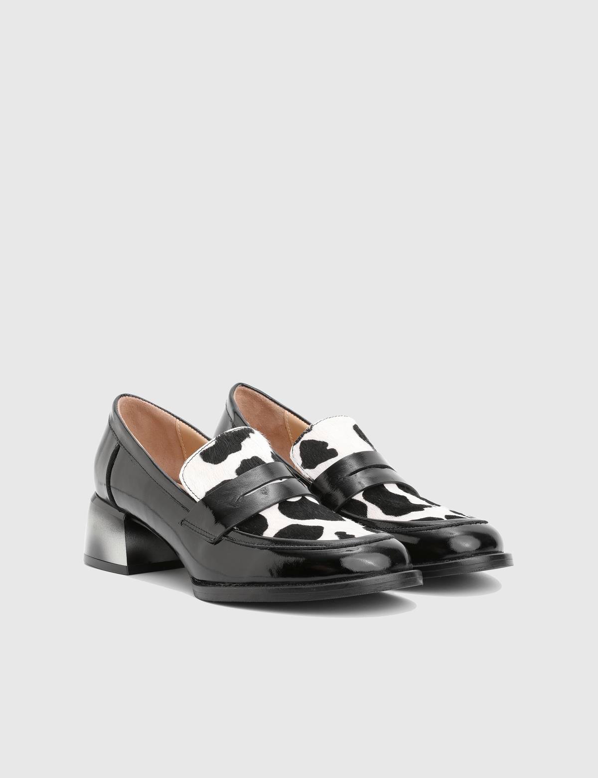 Delores Black Patent Leather Foal Fur Women's Pump