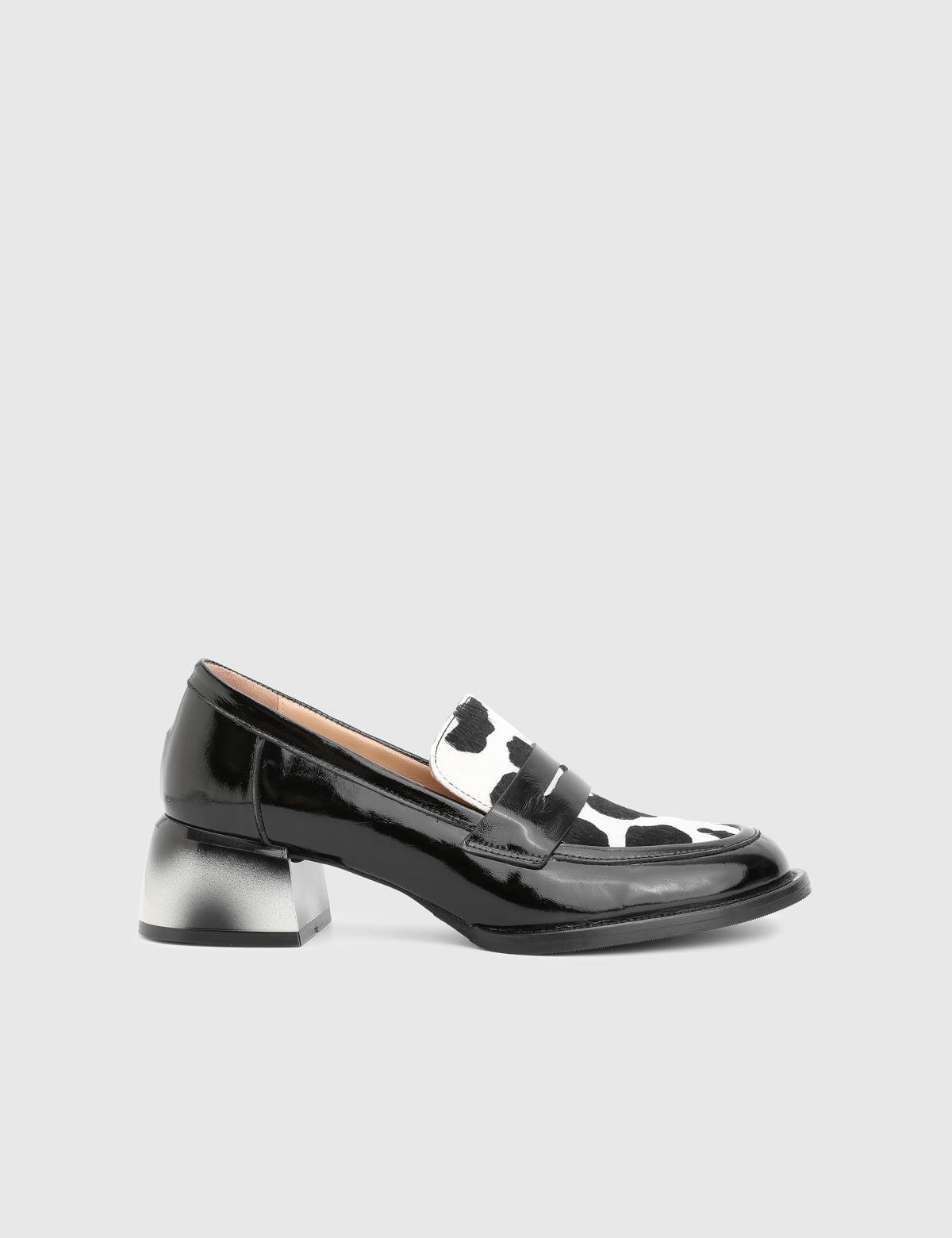 Delores Black Patent Leather Foal Fur Women's Pump
