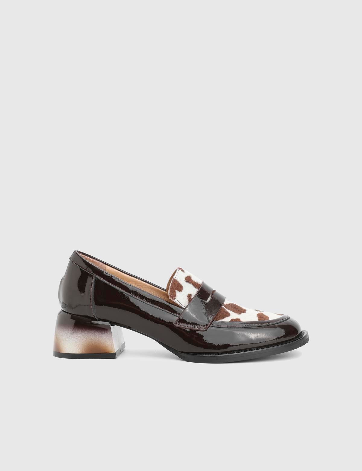 Delores Brown Patent Leather Foal Fur Women's Pump