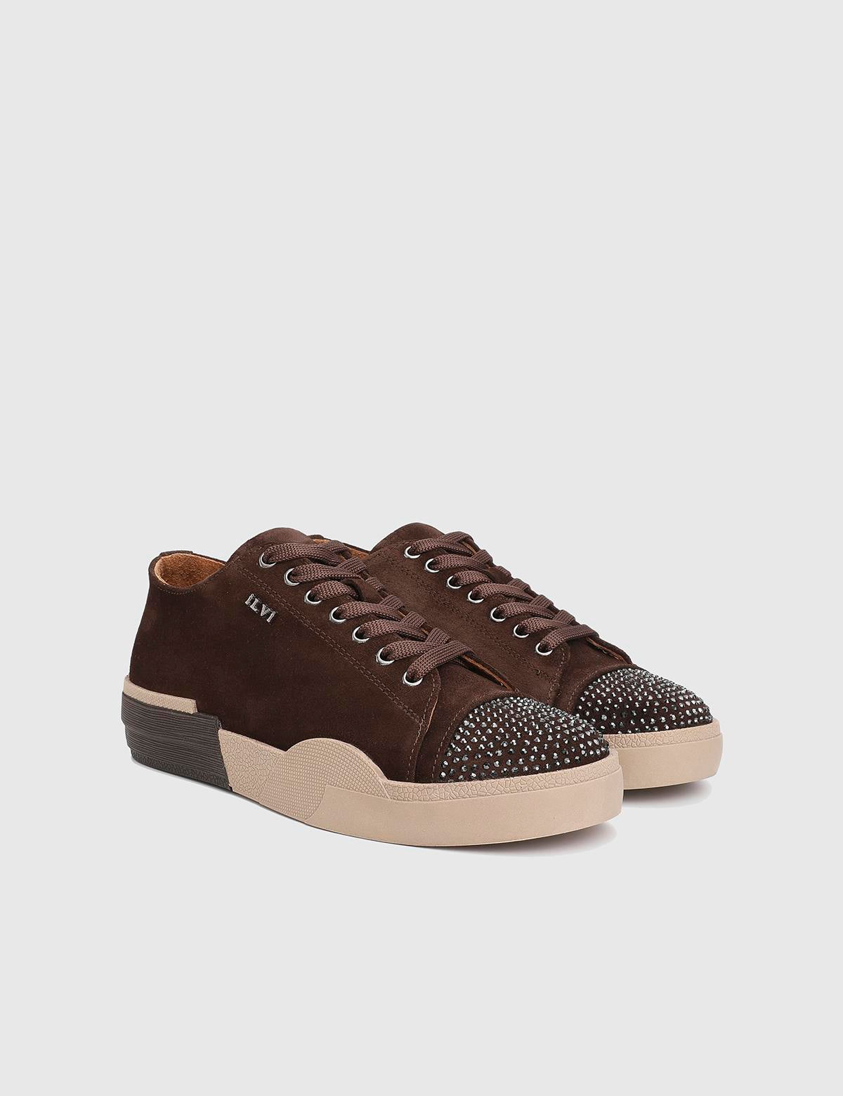 Desma Brown Suede Leather Women's Sneaker with Stones