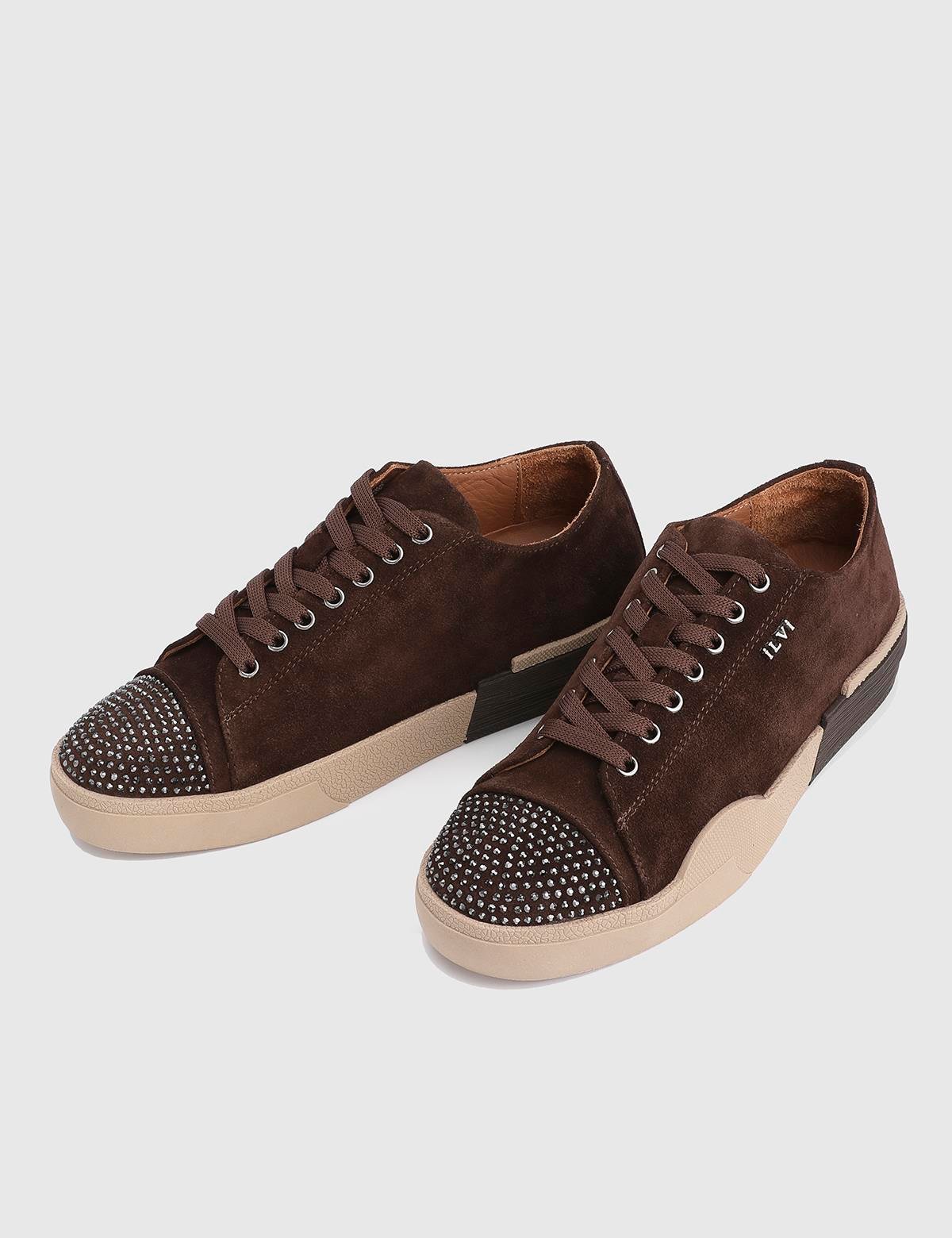 Desma Brown Suede Leather Women's Sneaker with Stones