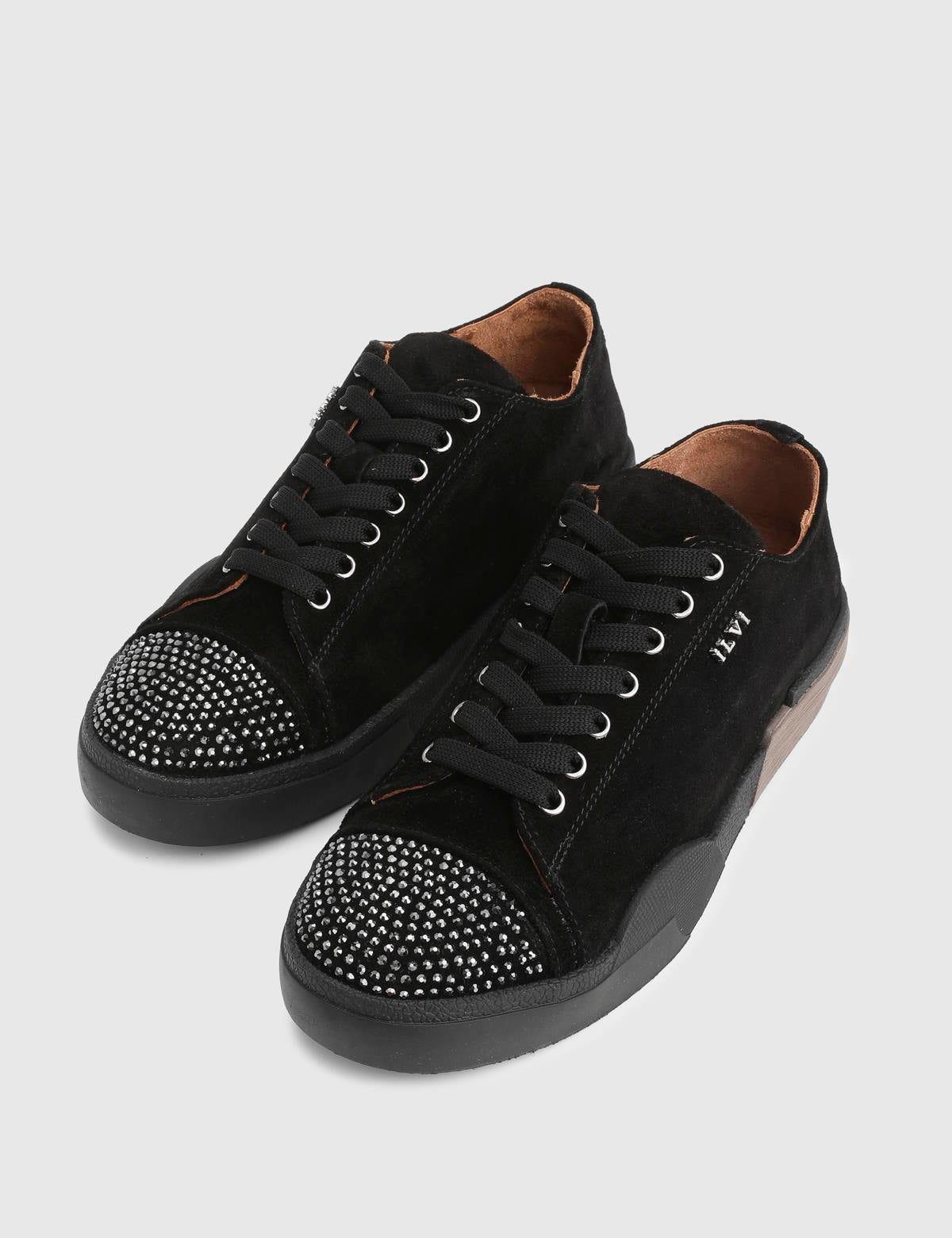 Desma Black Suede Leather Women's Sneaker with Stones