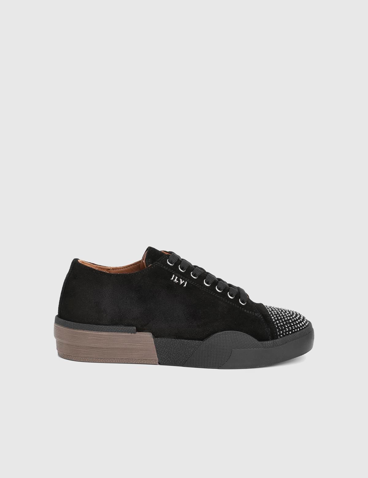 Desma Black Suede Leather Women's Sneaker with Stones