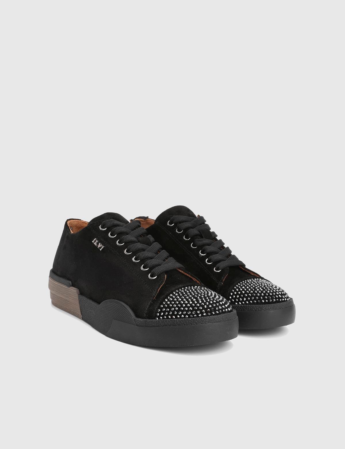 Desma Black Suede Leather Women's Sneaker with Stones