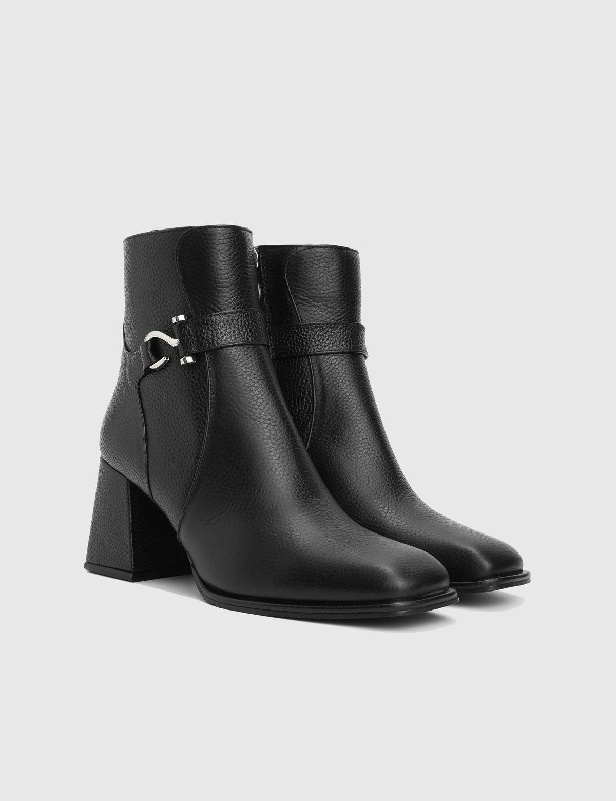 Digna Black Floater Leather Women's Heeled Boot