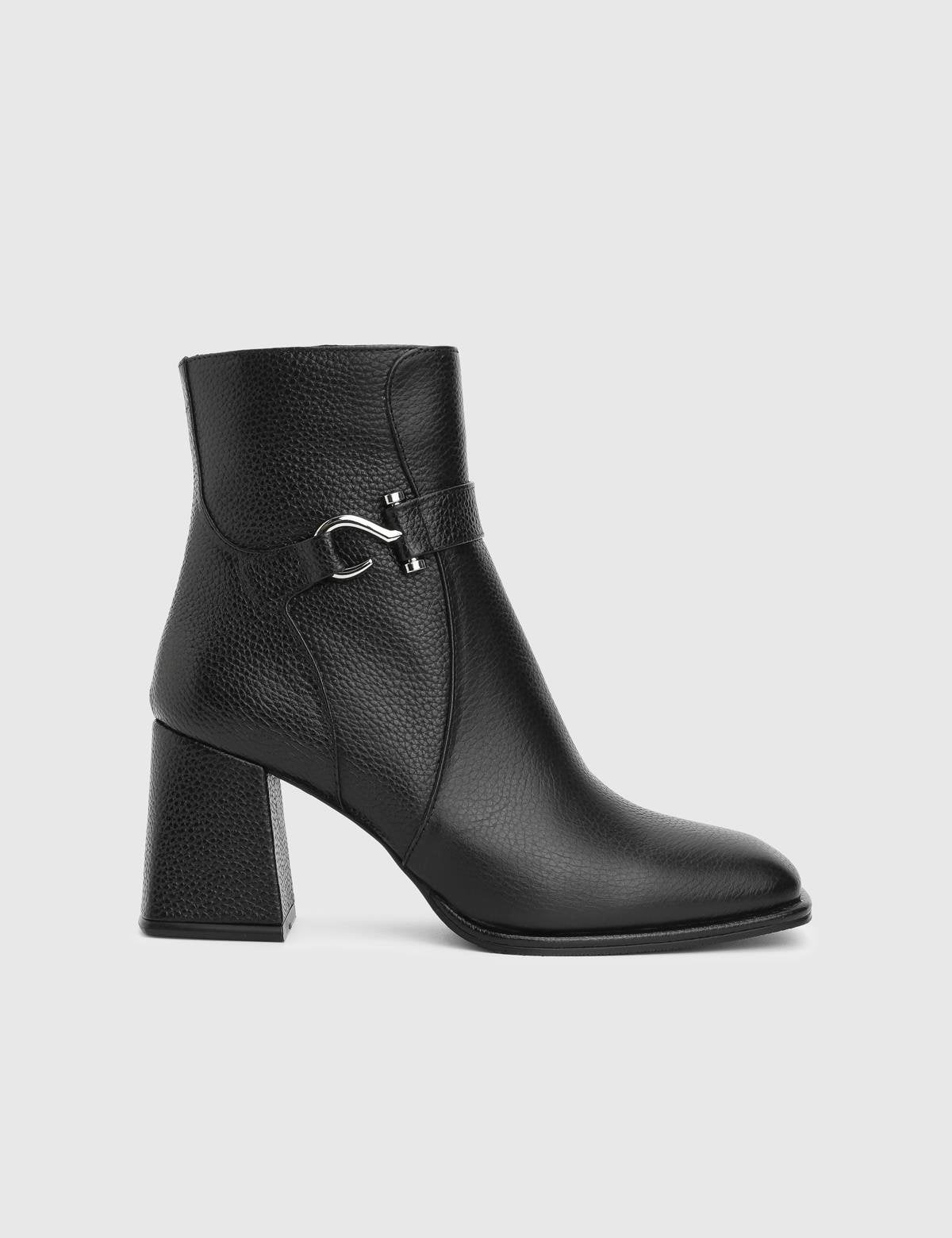 Digna Black Floater Leather Women's Heeled Boot