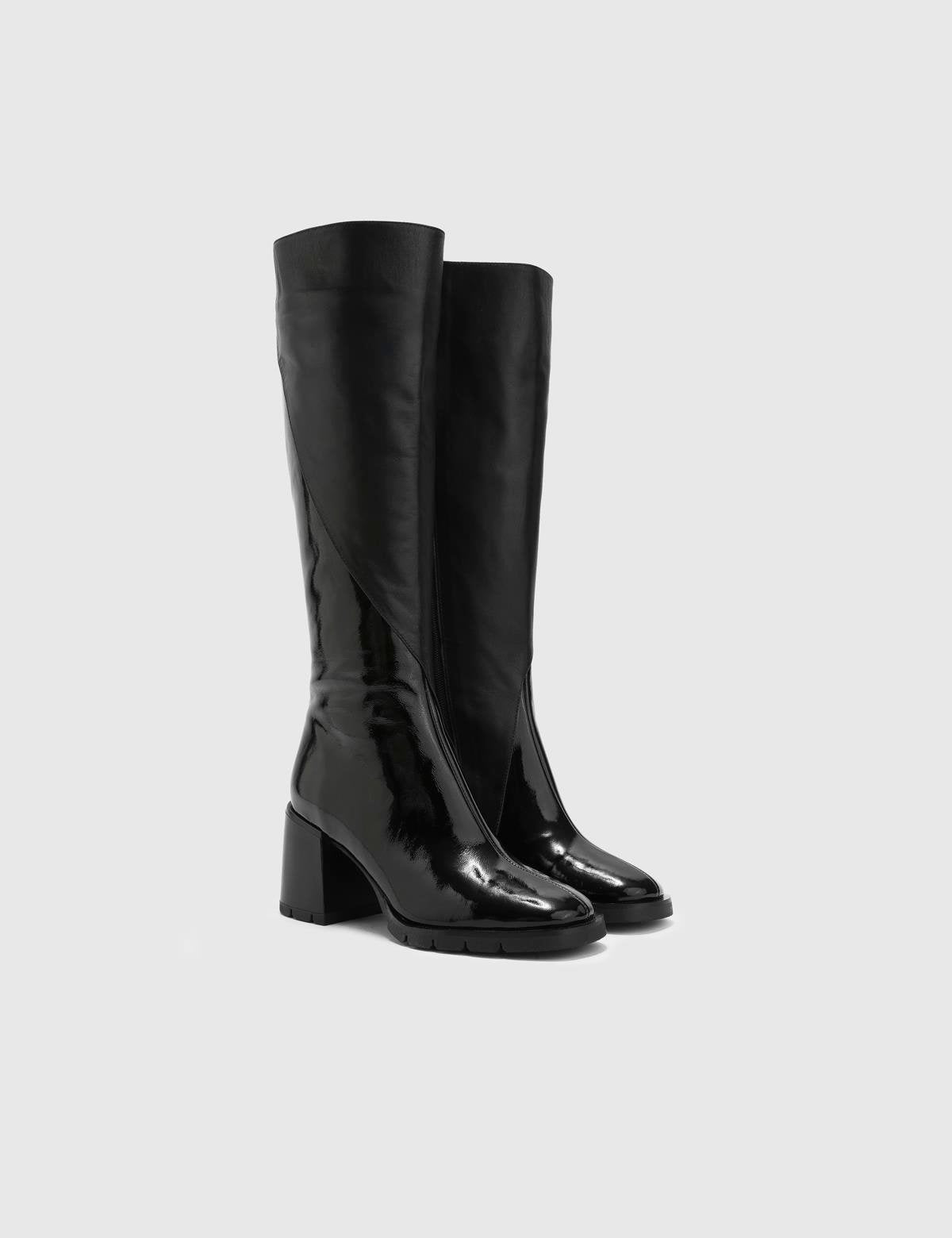 Dirc Black Patent Leather Women's Heeled High Boot