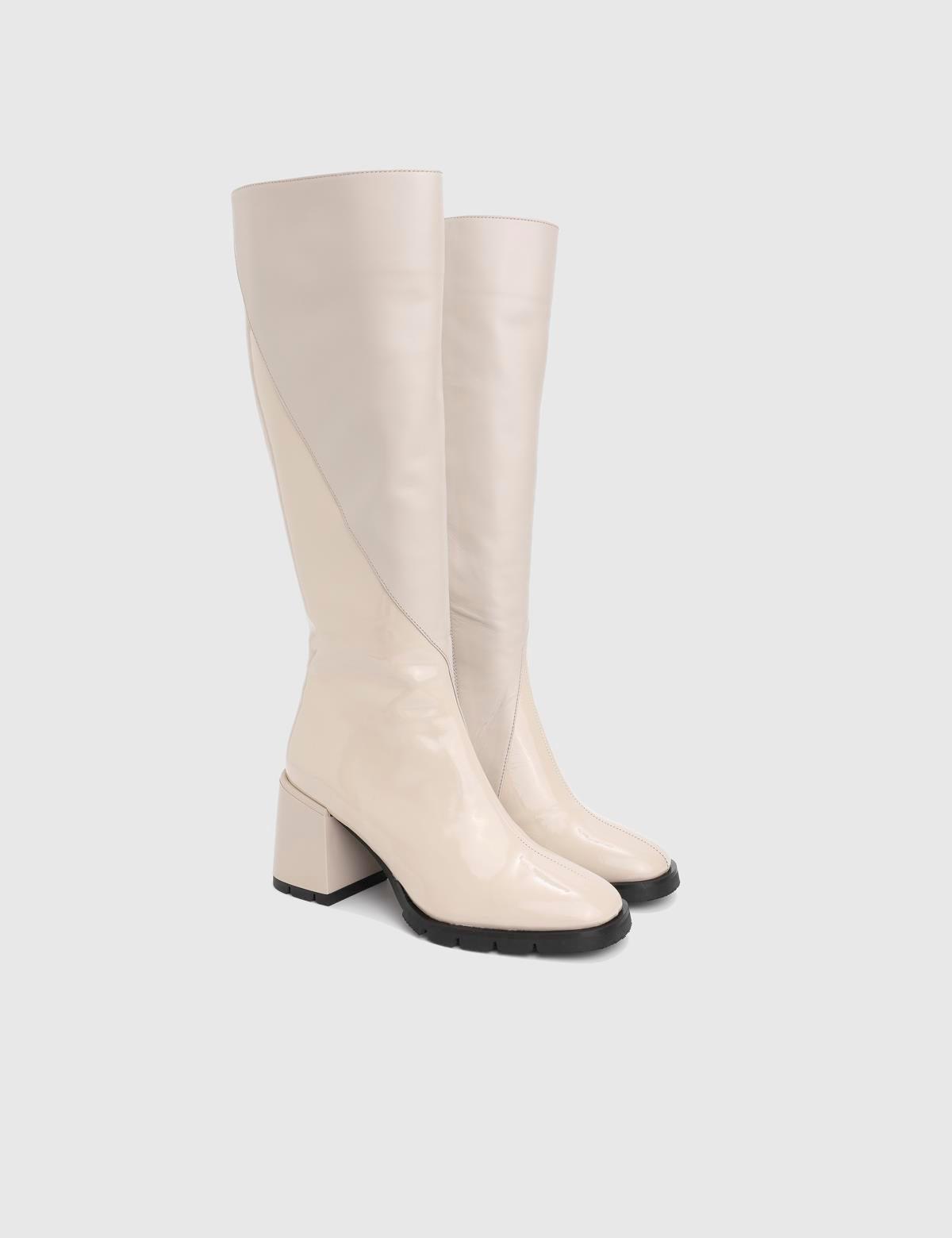 Dirc Cream Patent Leather Women's Heeled High Boot