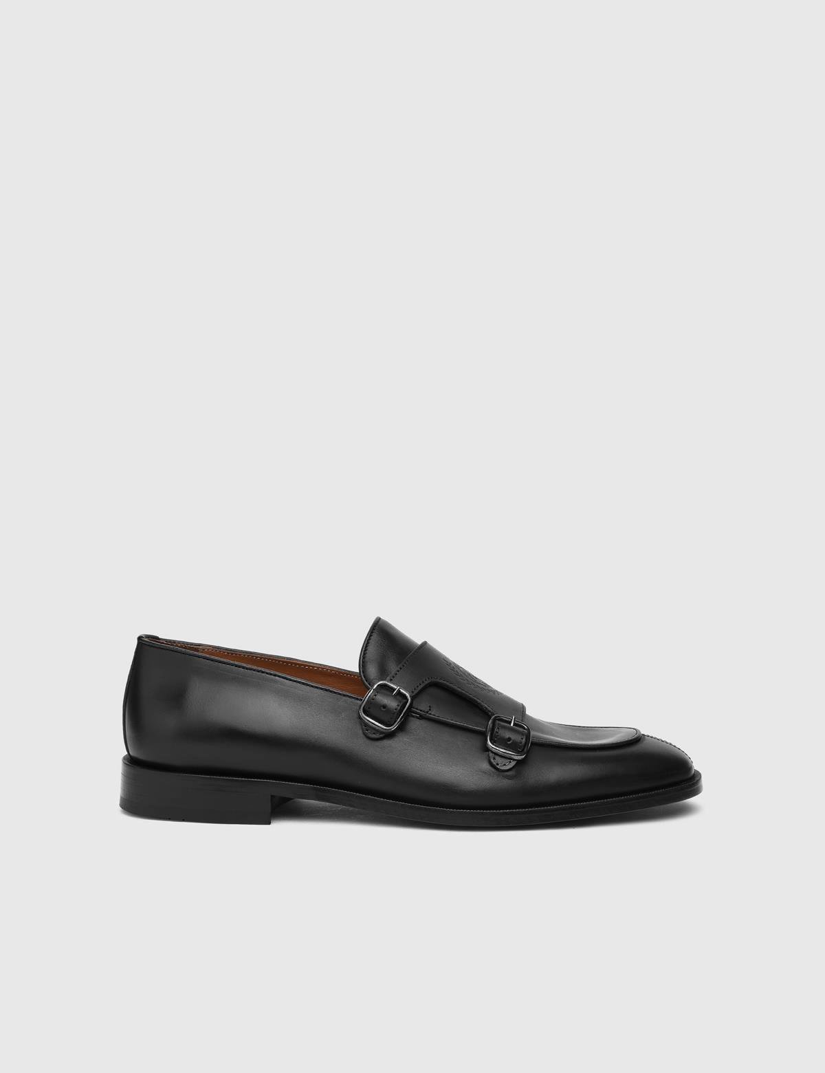Dover Black Leather Men's Monk Shoe