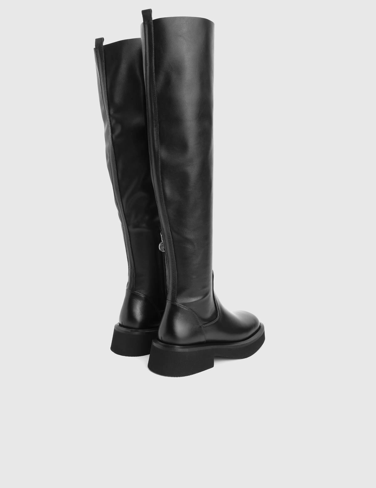 Druia Black Leather Women's Stretch High Boot