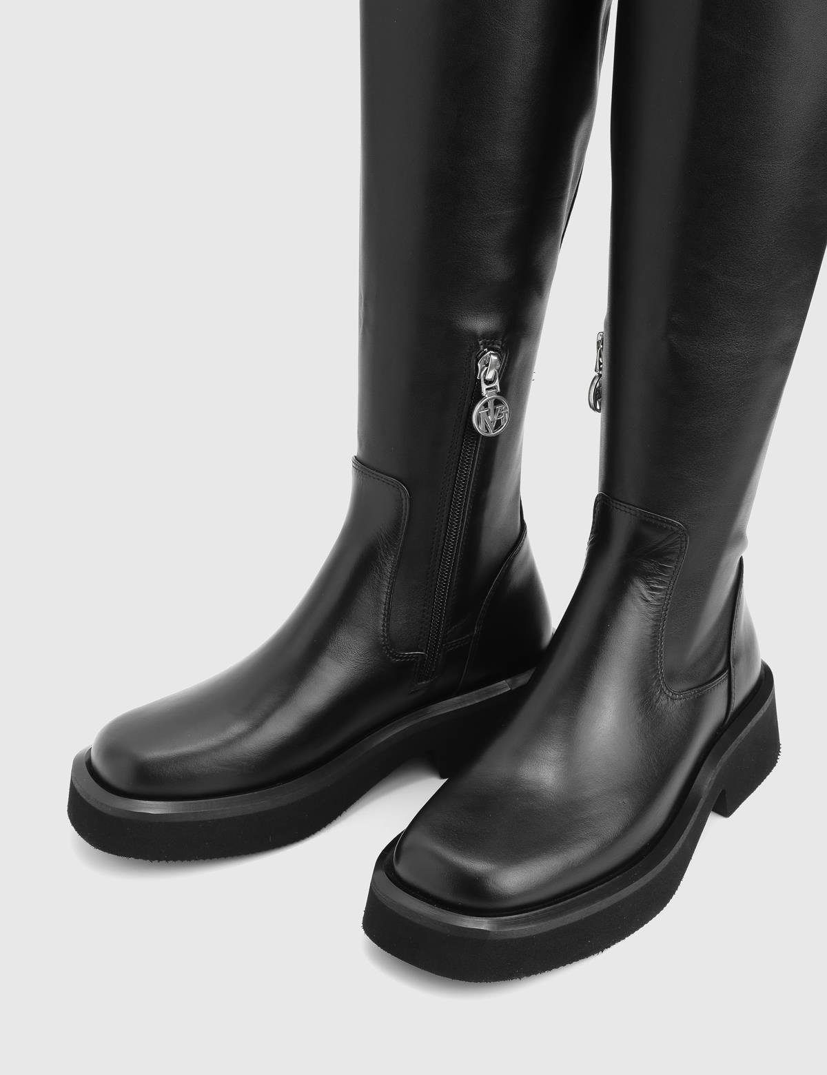 Druia Black Leather Women's Stretch High Boot