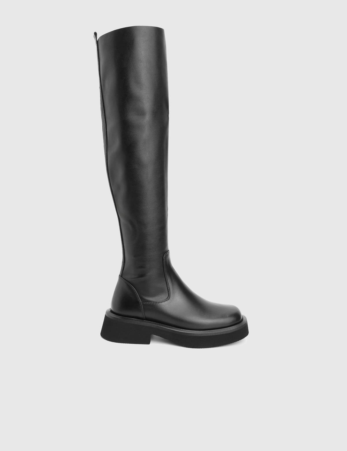 Druia Black Leather Women's Stretch High Boot