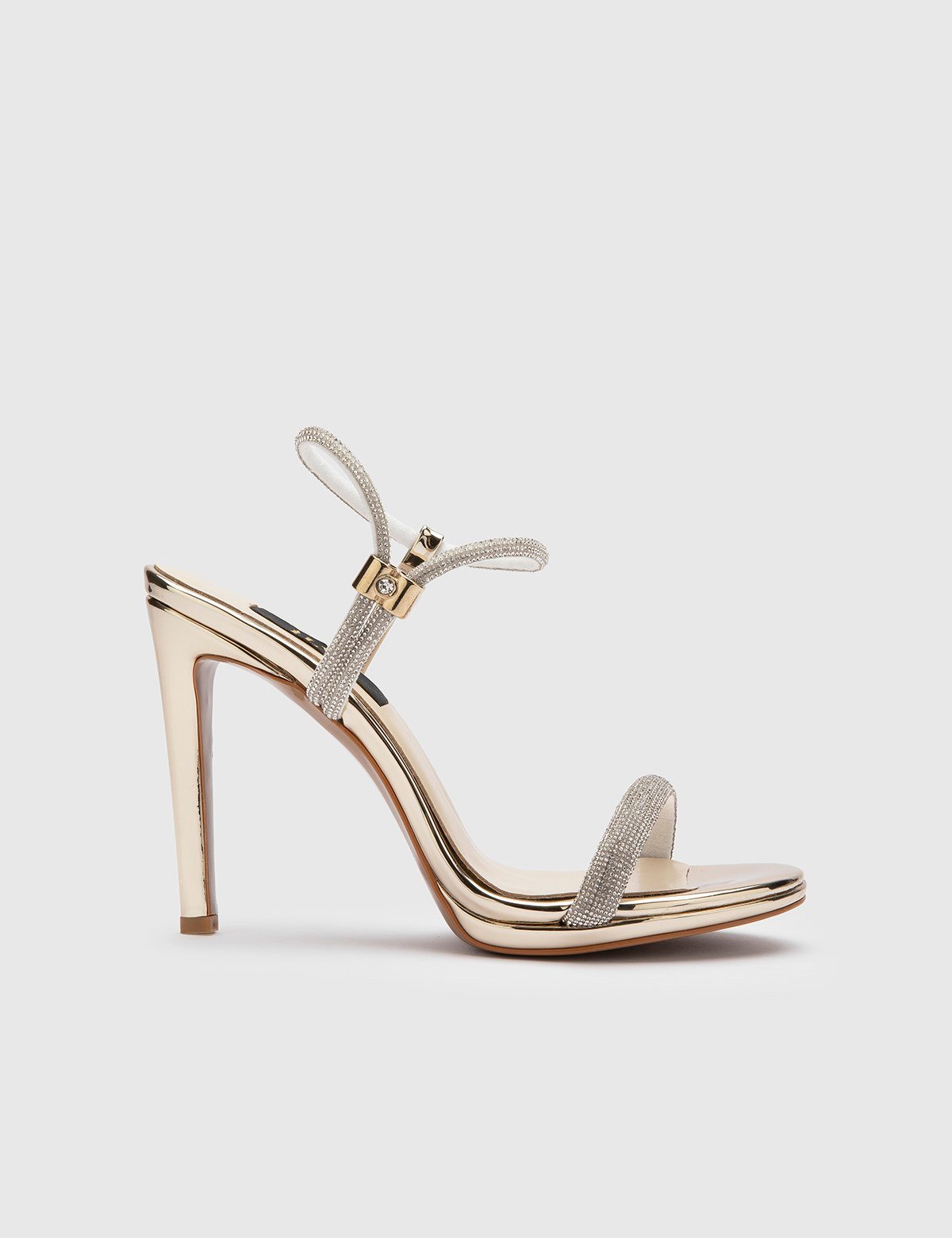 Durgesh Gold Leather Women's Heeled Sandal with Stones