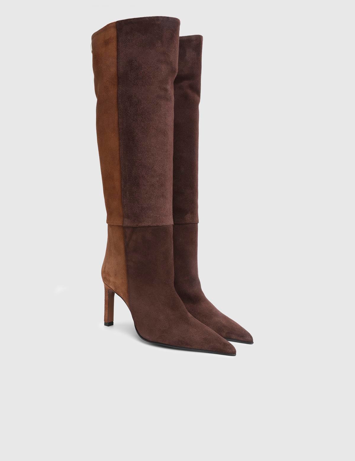 Erica Brown Suede Leather Women's Heeled High Boot