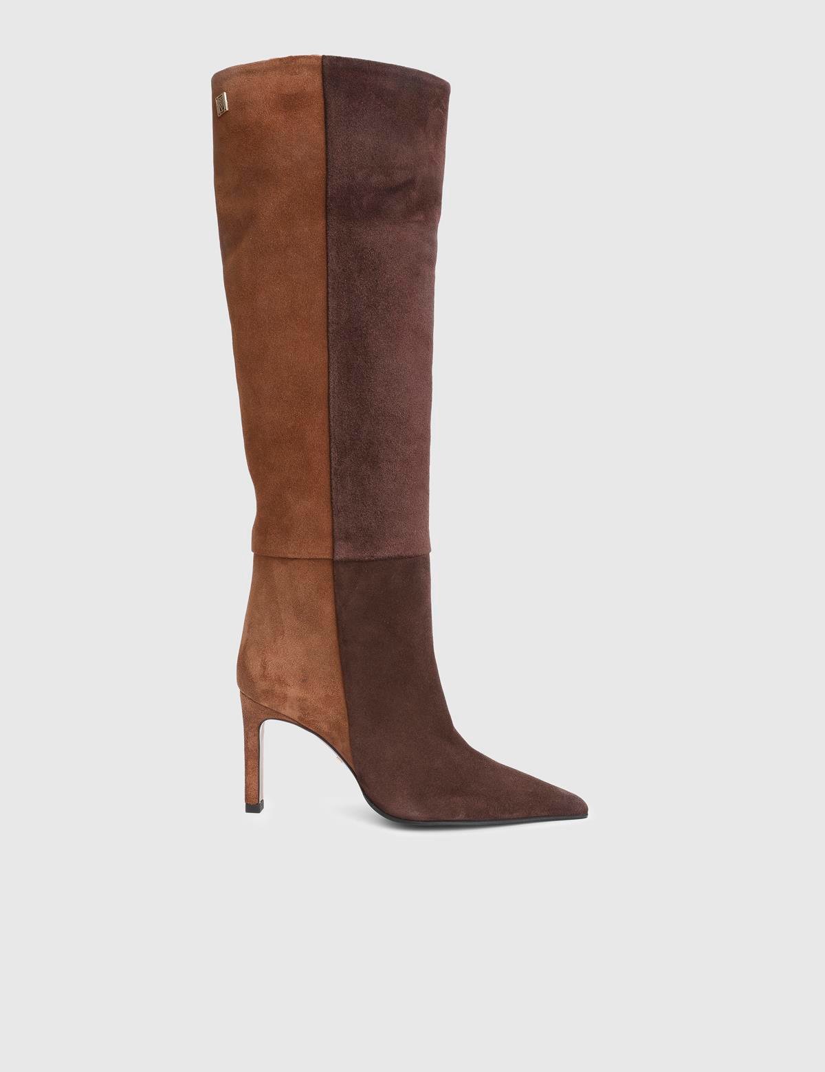 Erica Brown Suede Leather Women's Heeled High Boot