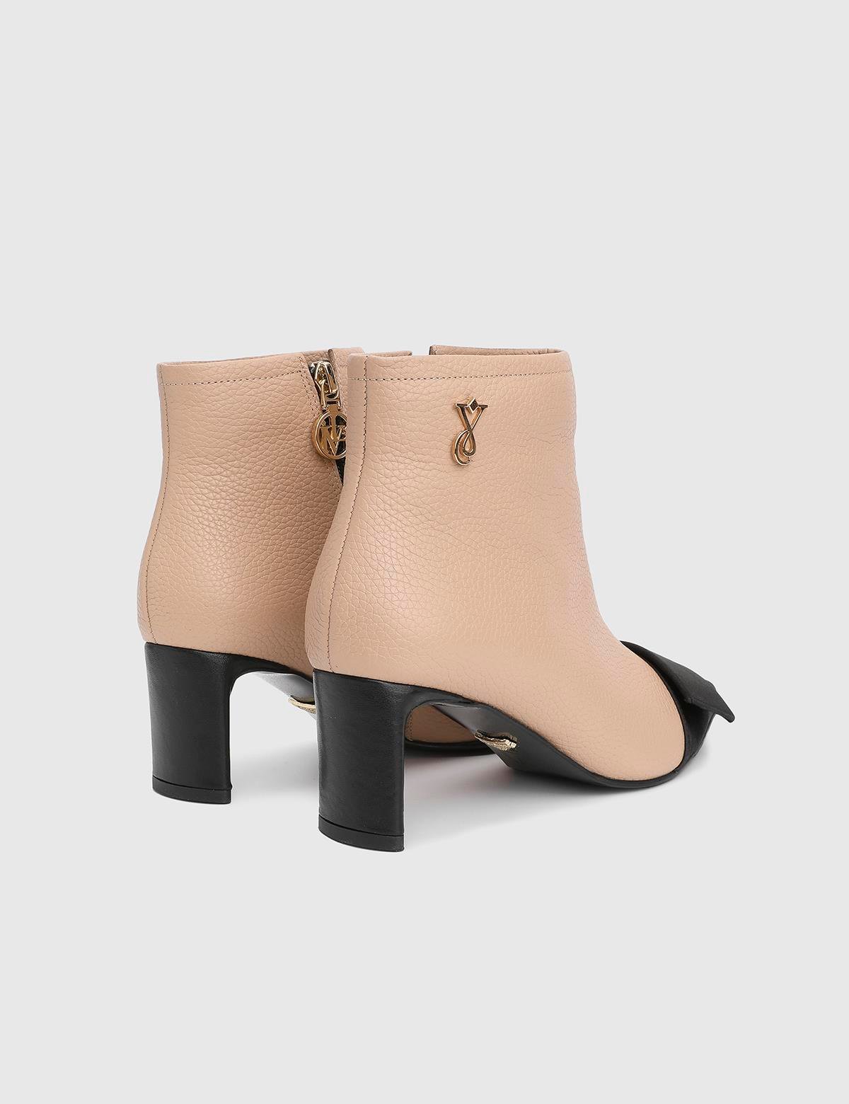 Ernesta Beige Floater Leather Satin Women's Heeled Boot