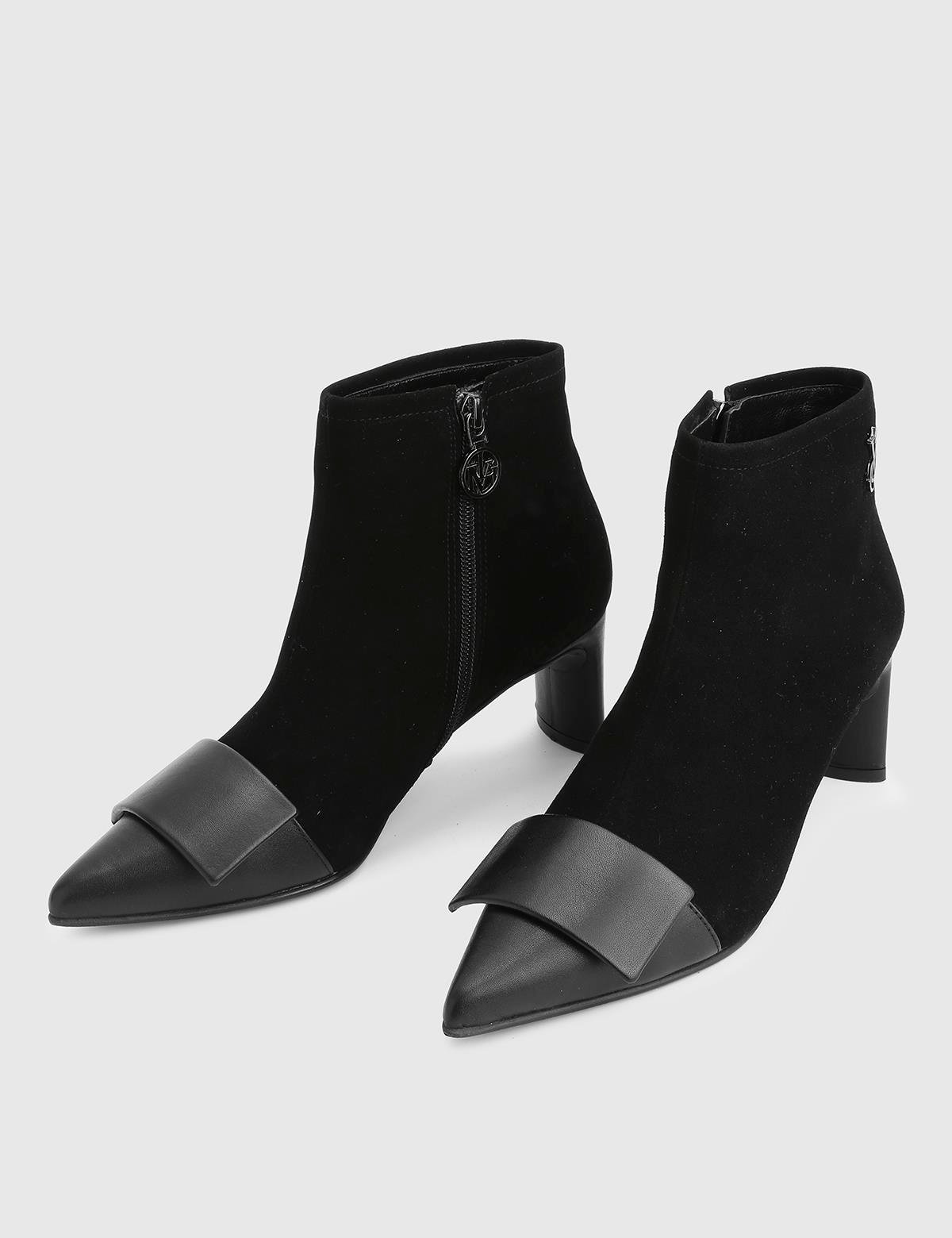 Ernesta Black Suede Leather Women's Heeled Boot