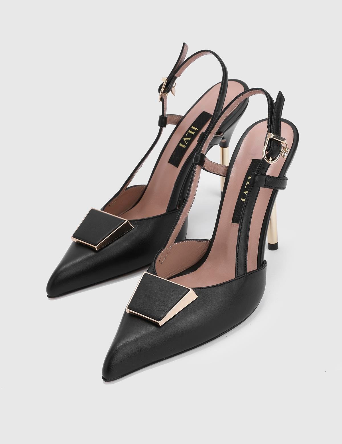 Fanni Black Leather Women's Heeled Sandal