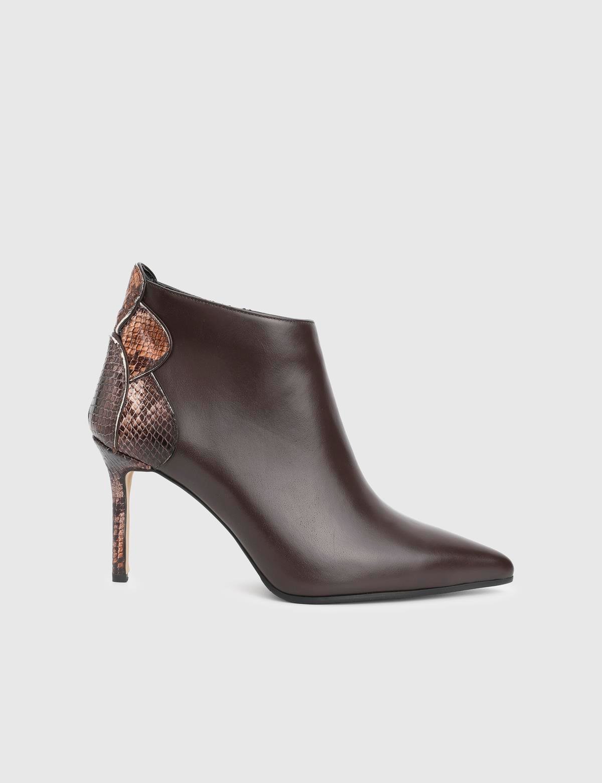 Festa Brown Leather Snake Women's Heeled Boot