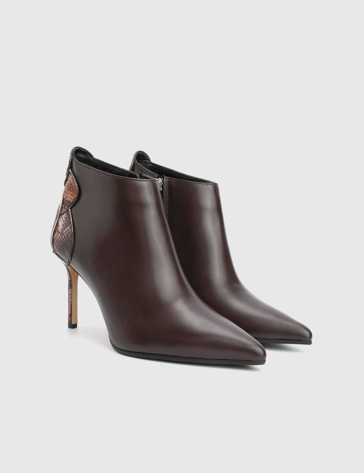 Festa Brown Leather Snake Women's Heeled Boot