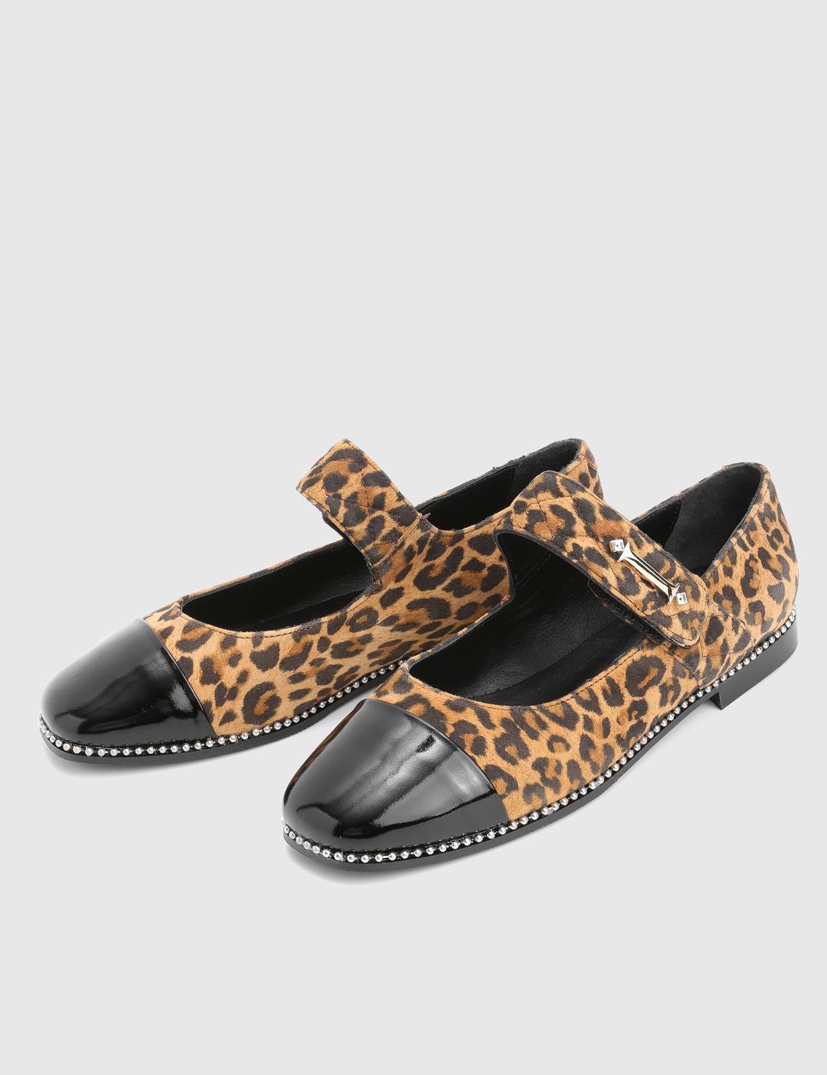 Fisa Black Patent Leather Leopard Women's Ballerina
