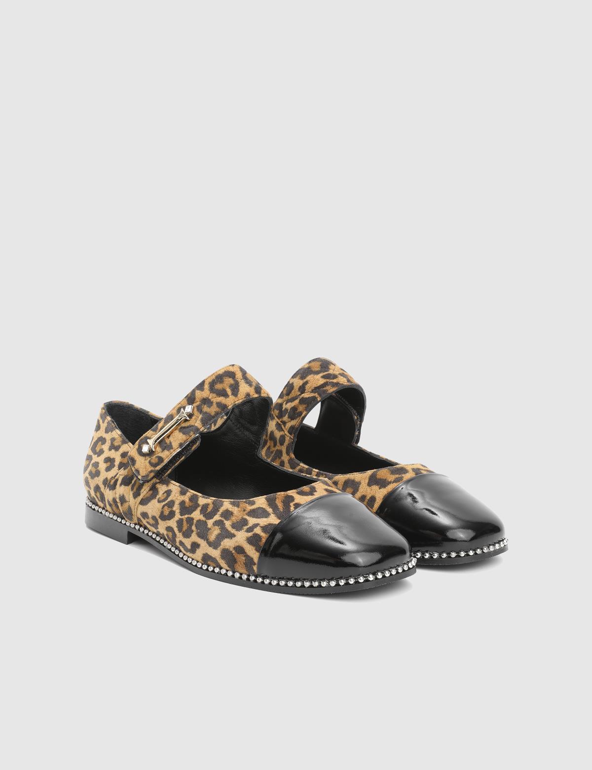 Fisa Black Patent Leather Leopard Women's Ballerina