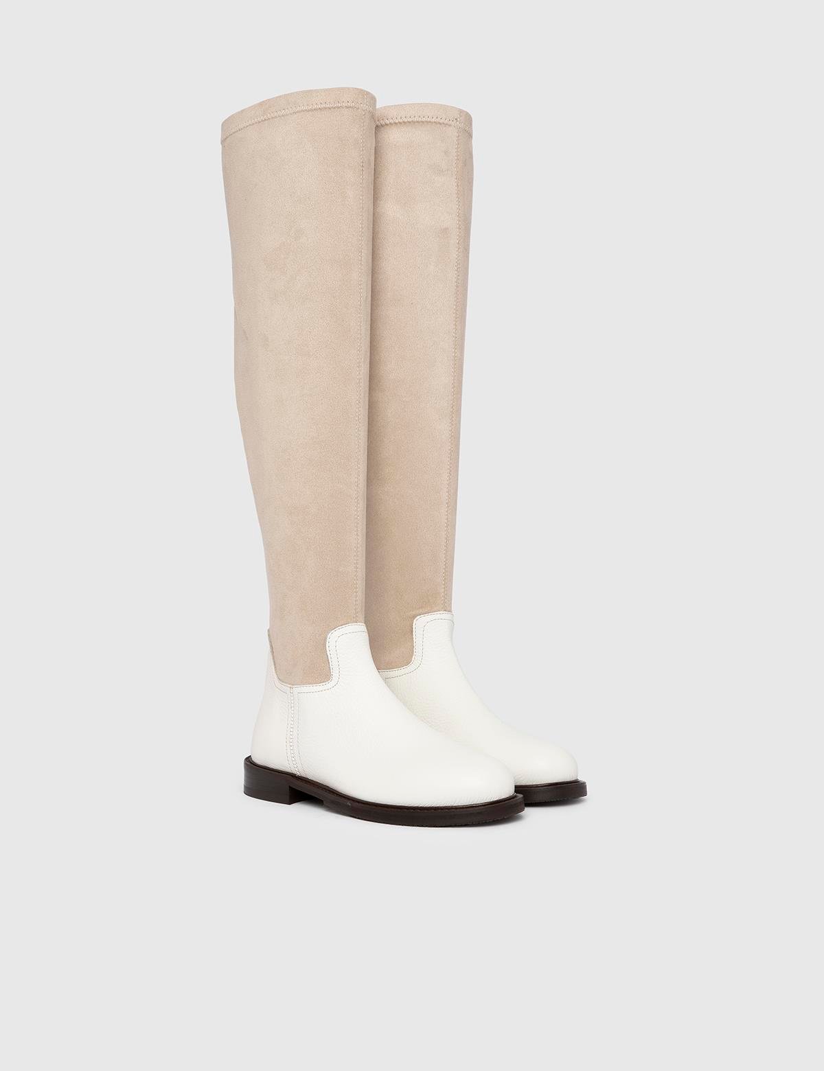 Flon Beige Floater Leather Women's High Boot