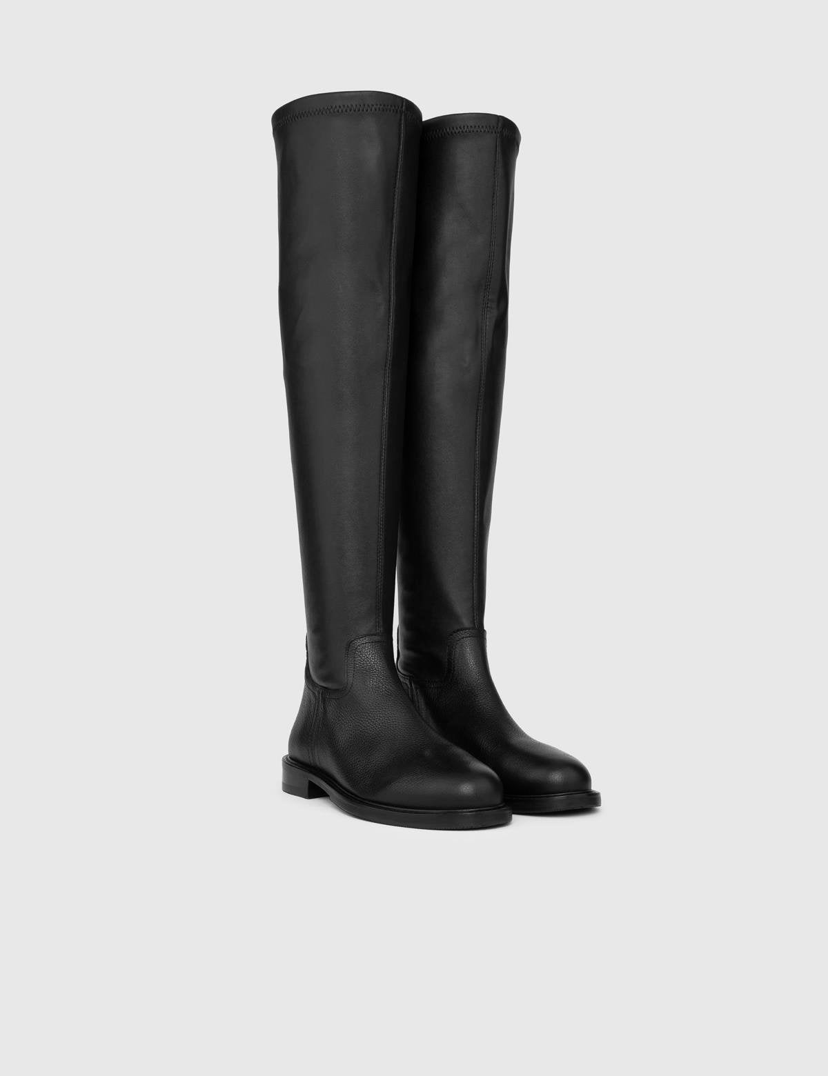 Flon Black Floater Leather Women's High Boot