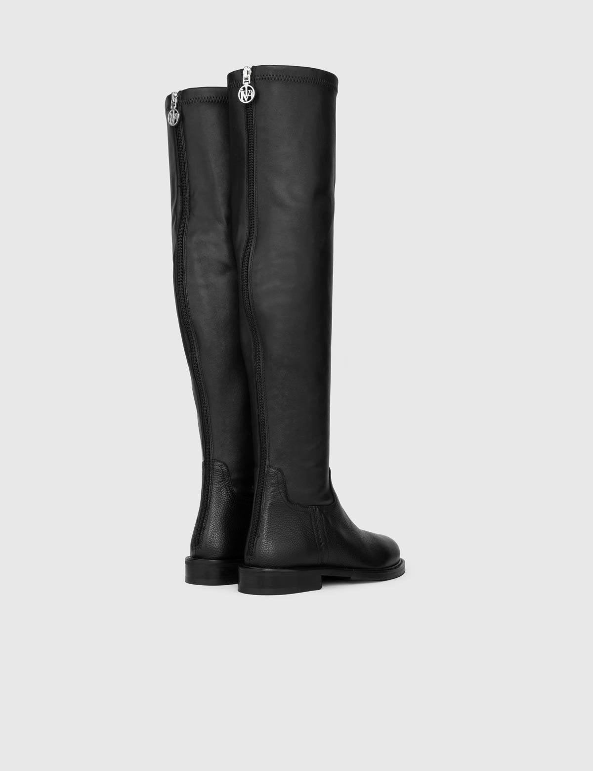 Flon Black Floater Leather Women's High Boot