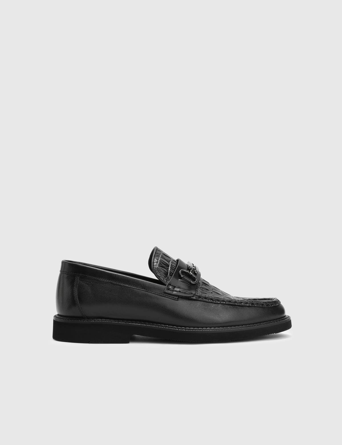 Franck Black Leather-Crocodile Leather Men's Loafer