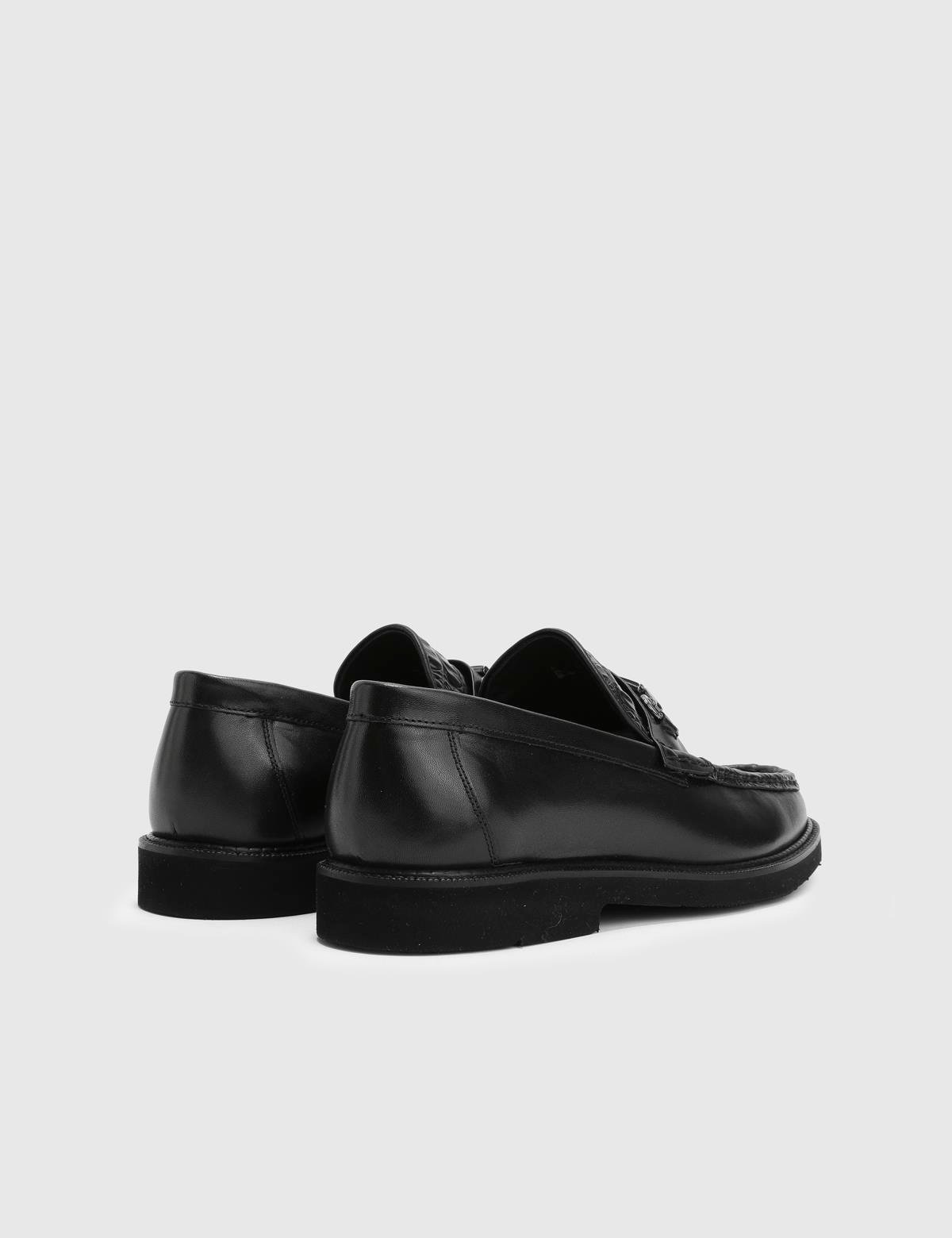 Franck Black Leather-Crocodile Leather Men's Loafer