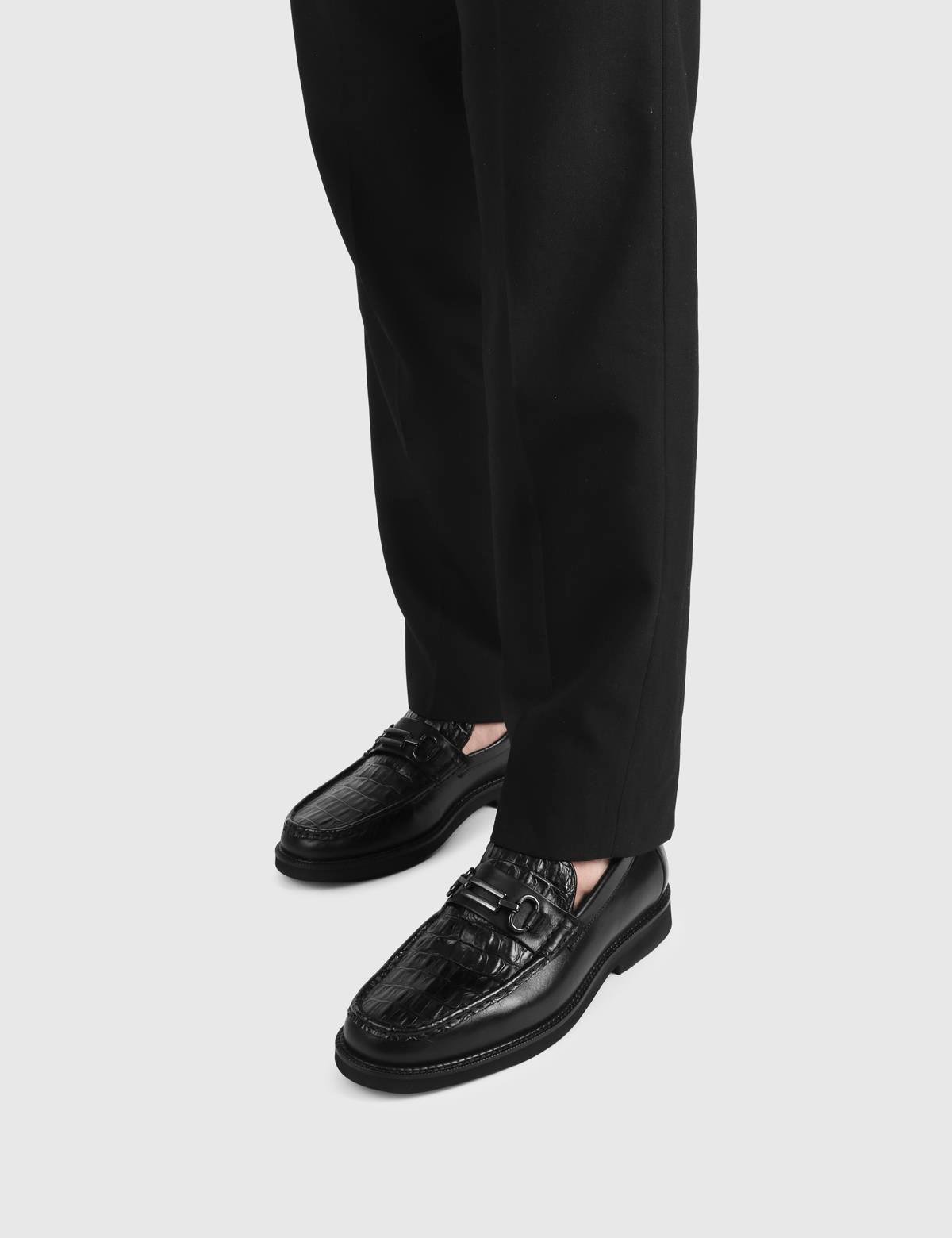 Franck Black Leather-Crocodile Leather Men's Loafer