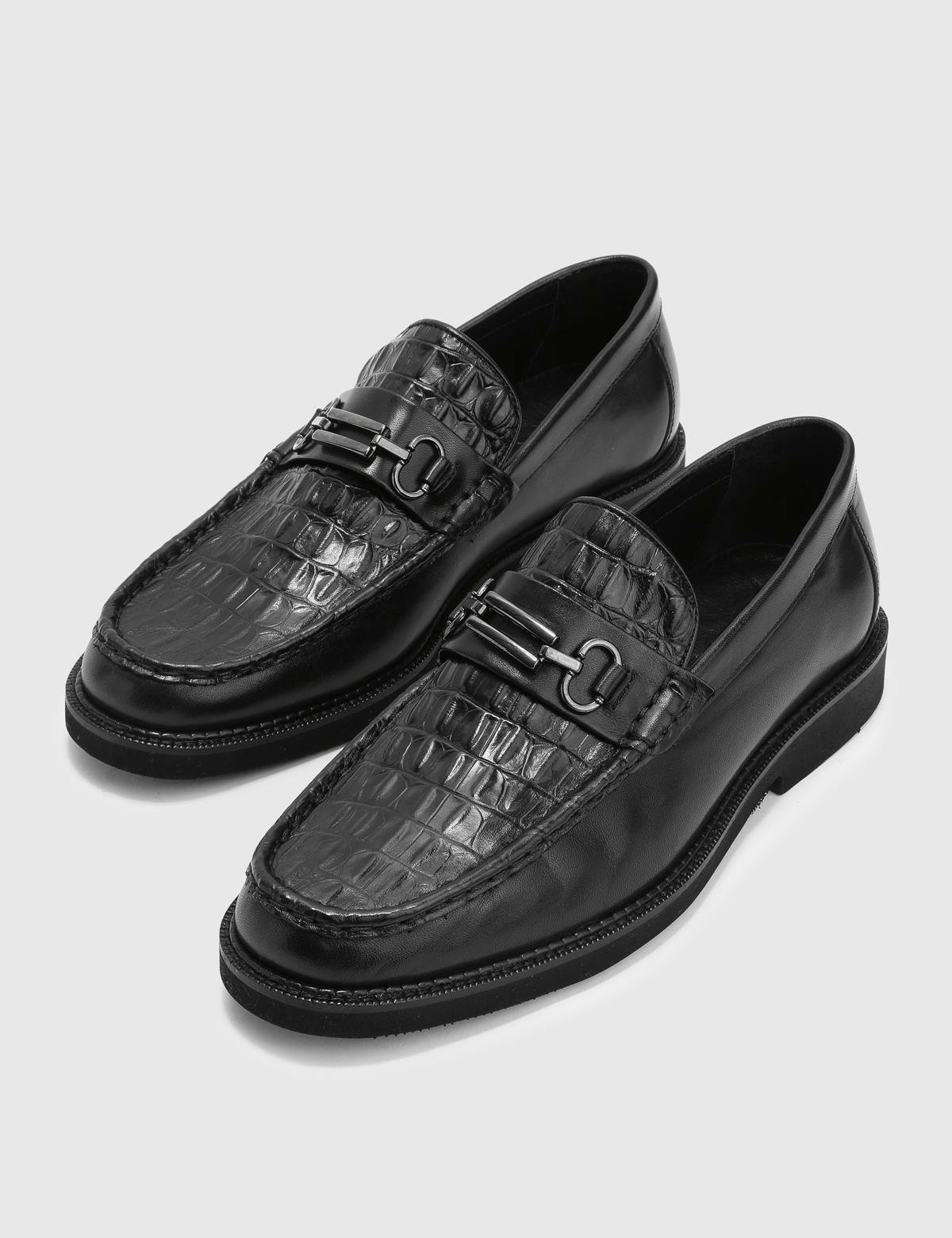 Franck Black Leather-Crocodile Leather Men's Loafer