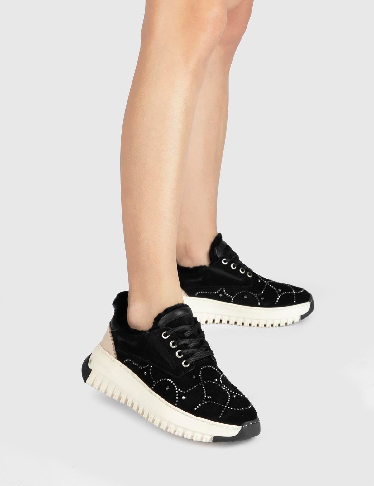 Geesje Black Suede Leather Women's Sneaker
